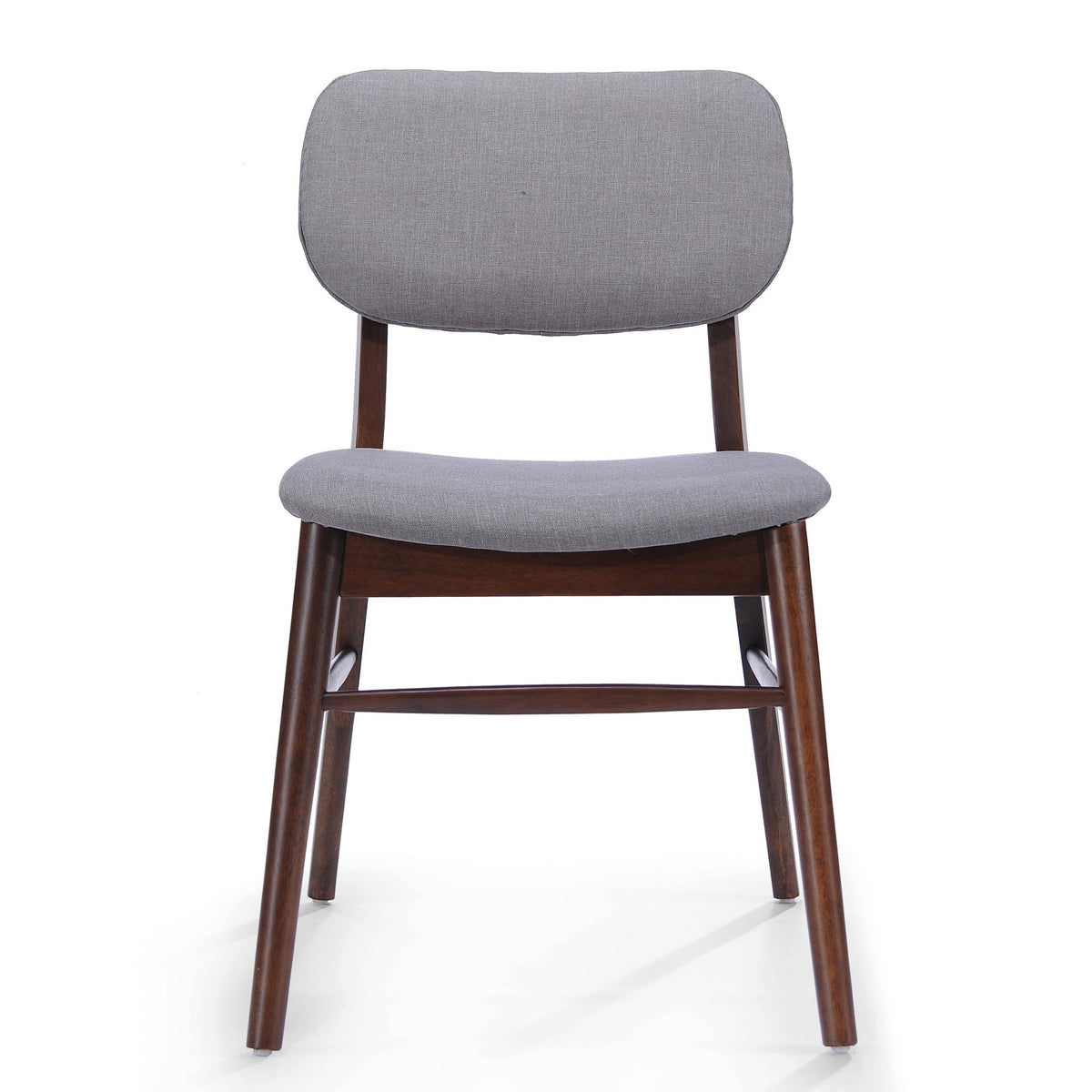 Two mid-century upholded dining chairs (walnut wood + light grey) - KiKiUMi
