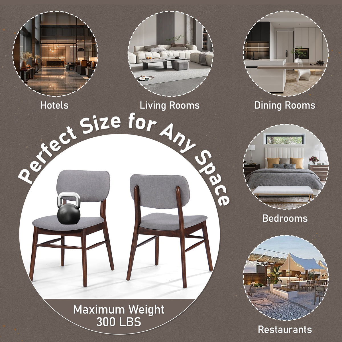 Two mid-century upholded dining chairs (walnut wood + light grey) - KiKiUMi