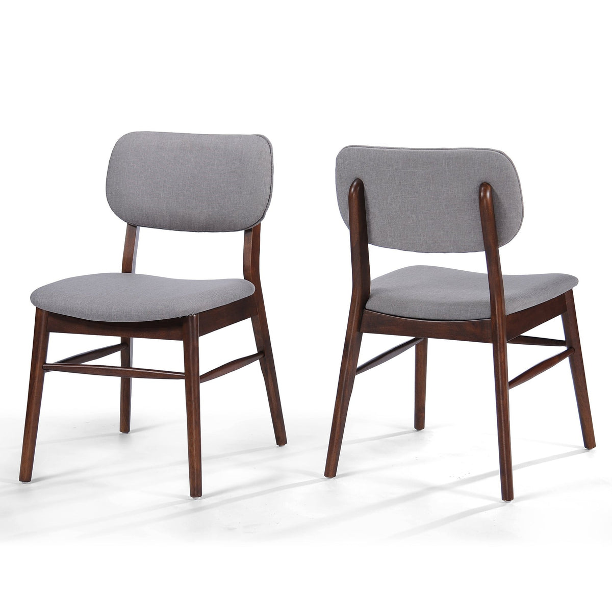 Two mid-century upholded dining chairs (walnut wood + light grey) - KiKiUMi