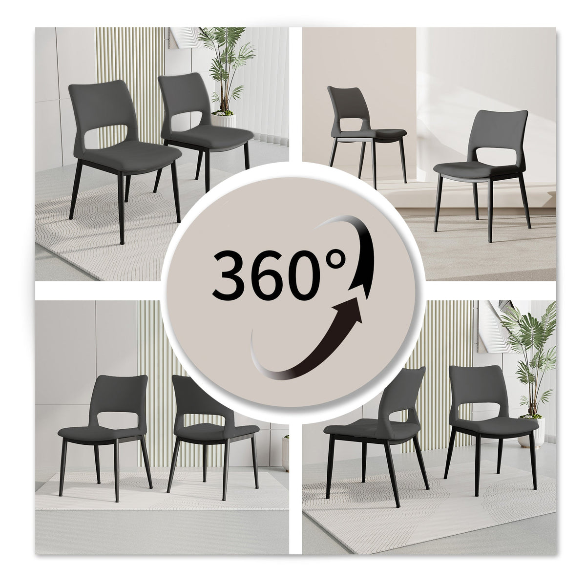 Two modern and simple PU leather dining chairs（grey） - KiKiUMi