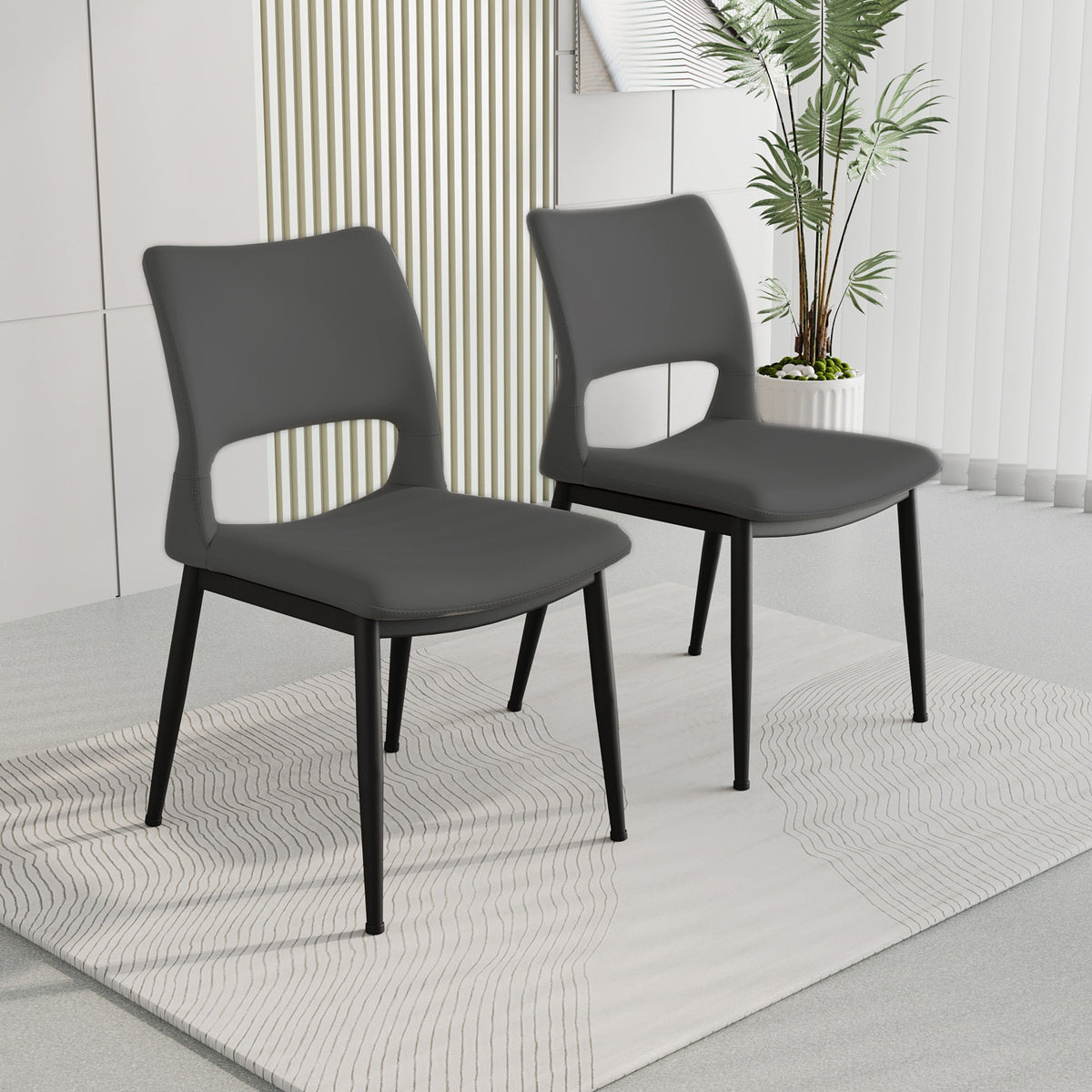Two modern and simple PU leather dining chairs（grey） - KiKiUMi