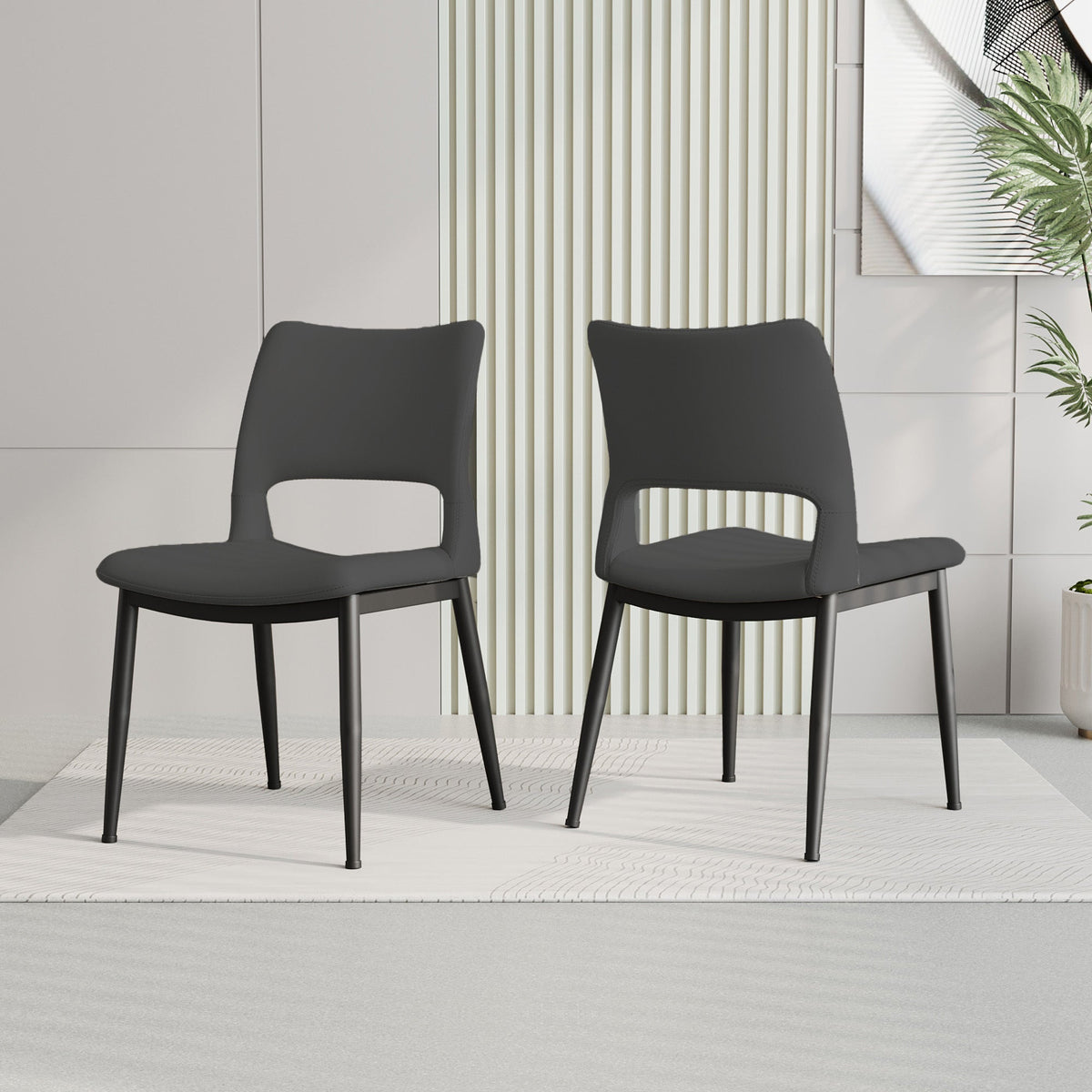 Two modern and simple PU leather dining chairs（grey） - KiKiUMi