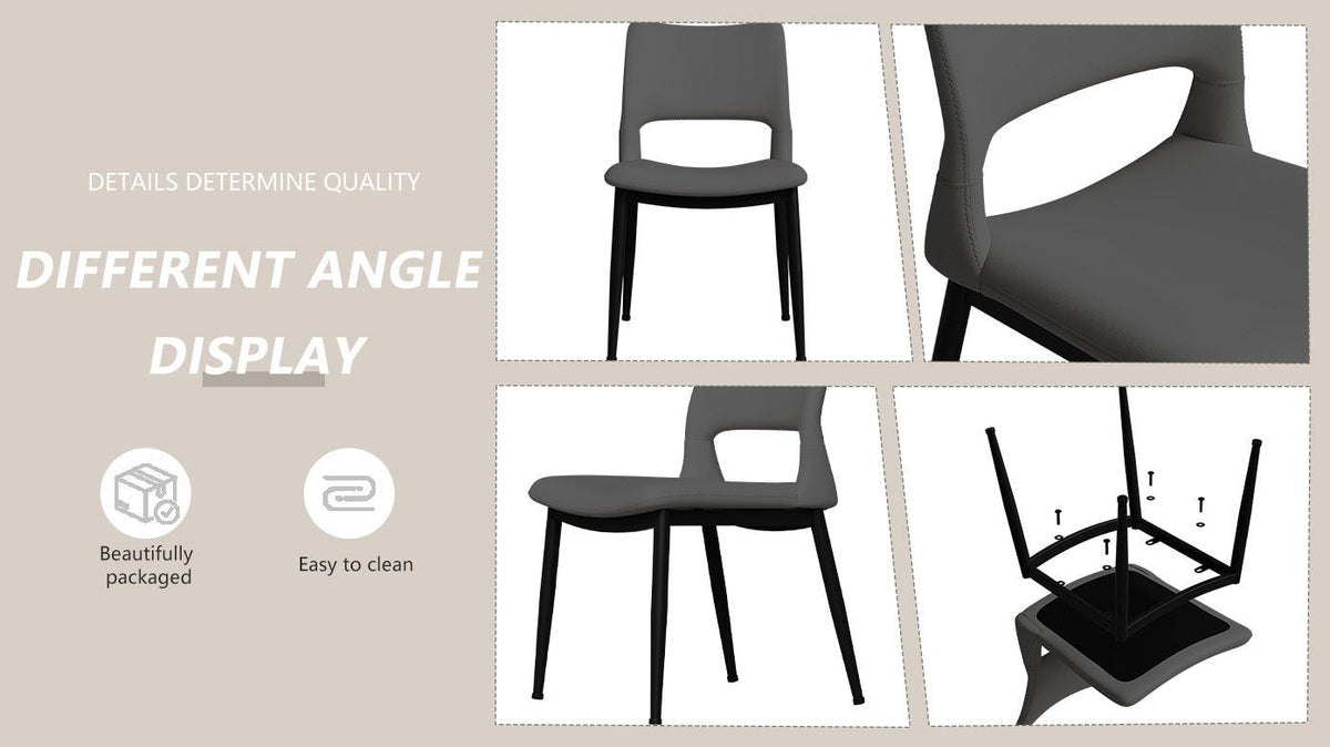 Two modern and simple PU leather dining chairs（grey） - KiKiUMi