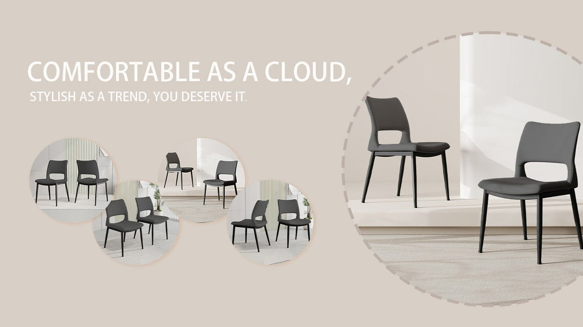 Two modern and simple PU leather dining chairs（grey） - KiKiUMi