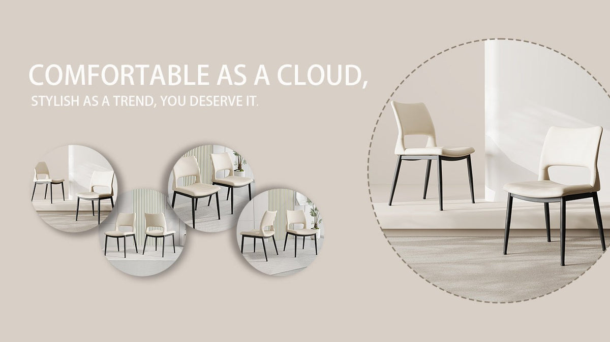 Two modern and simple PU leather dining chairs（white） - KiKiUMi
