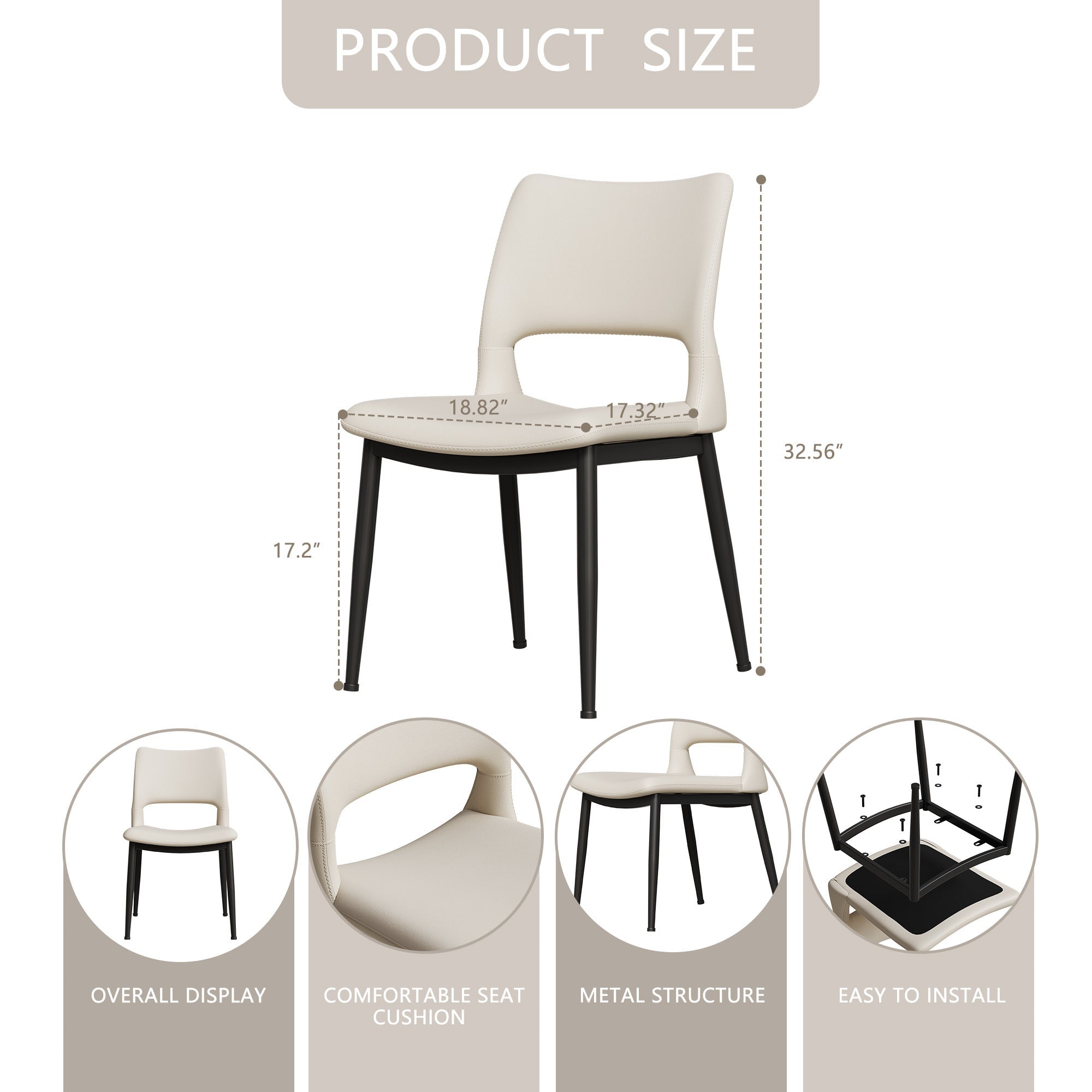 Two modern and simple PU leather dining chairs（white） - KiKiUMi