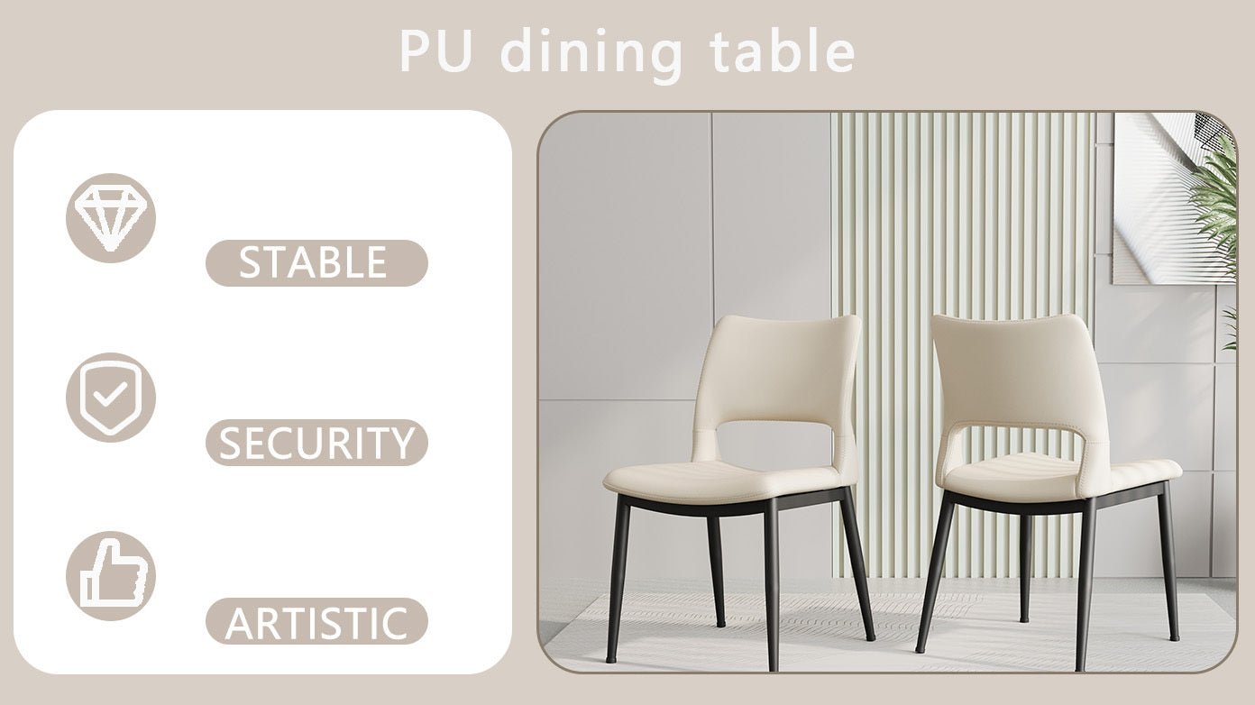 Two modern and simple PU leather dining chairs（white） - KiKiUMi