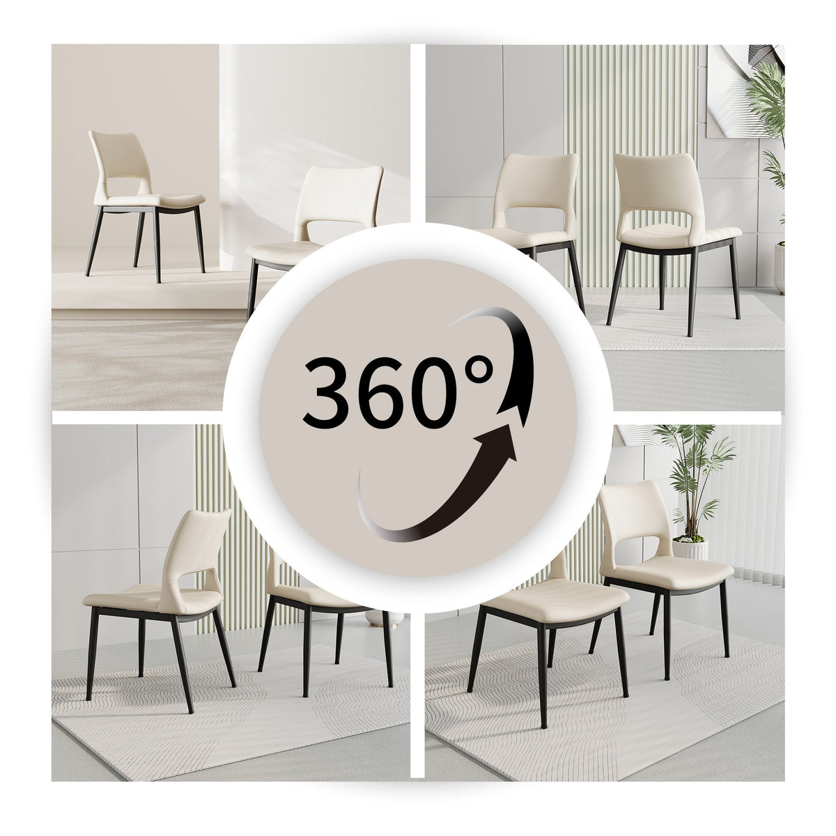 Two modern and simple PU leather dining chairs（white） - KiKiUMi