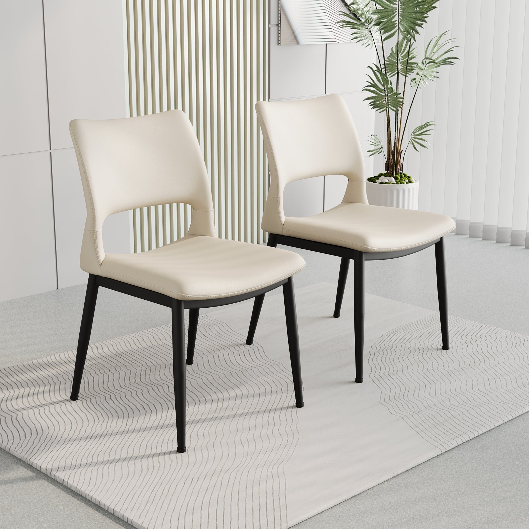 Two modern and simple PU leather dining chairs（white） - KiKiUMi
