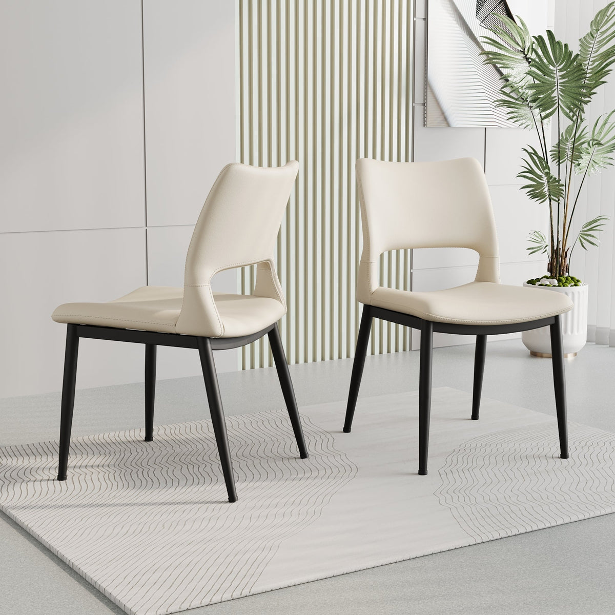 Two modern and simple PU leather dining chairs（white） - KiKiUMi