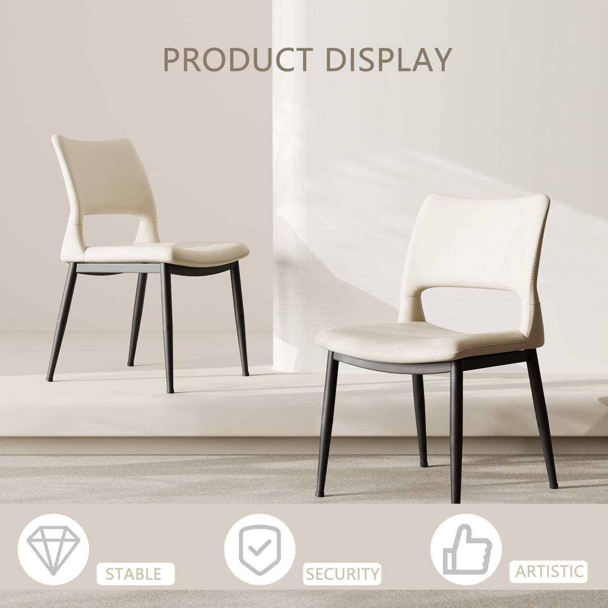 Two modern and simple PU leather dining chairs（white） - KiKiUMi