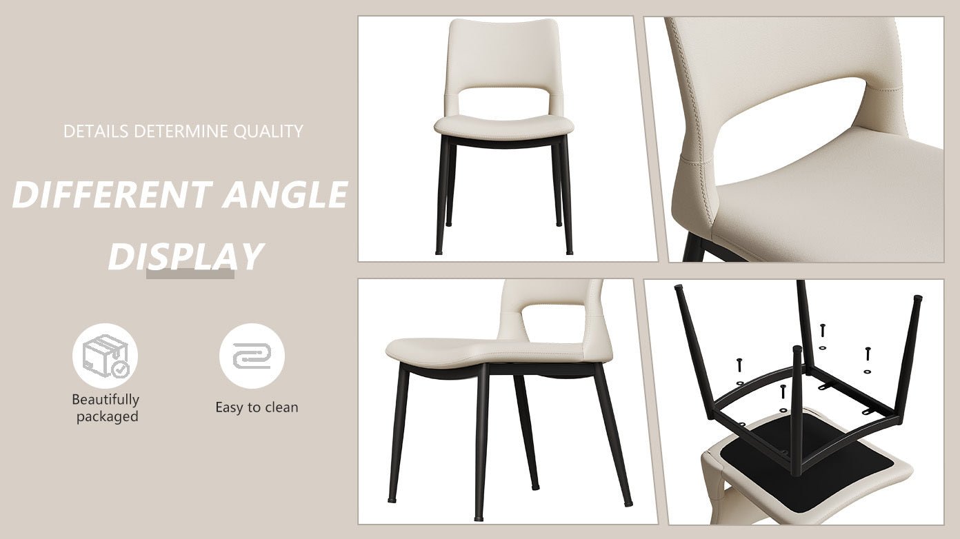 Two modern and simple PU leather dining chairs（white） - KiKiUMi