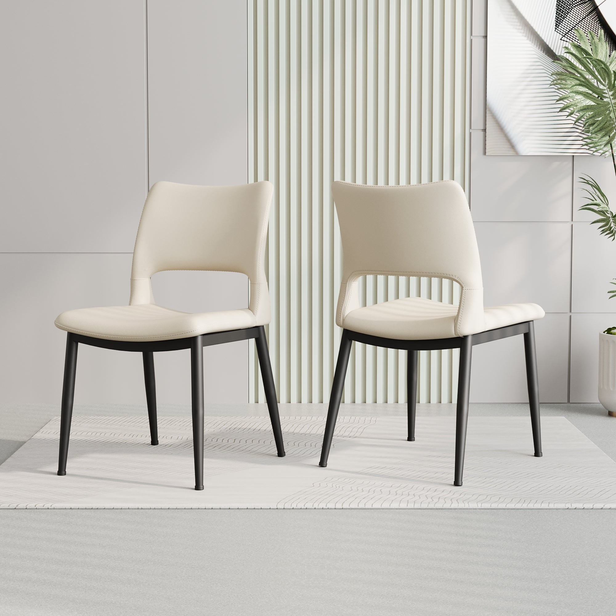 Two modern and simple PU leather dining chairs（white） - KiKiUMi