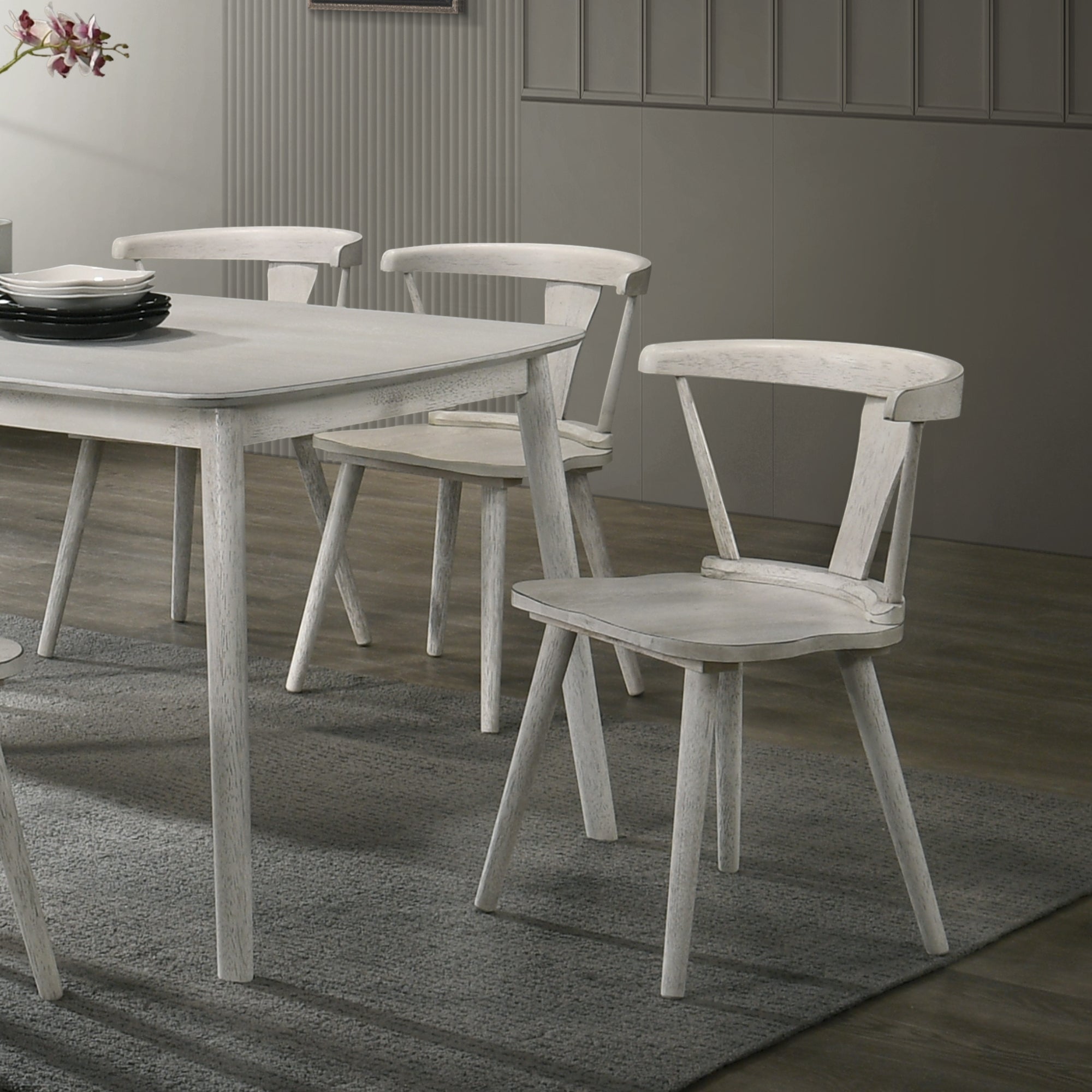 Two modern design solid wood country dining chairs for the farmhouse（ white） - KiKiUMi
