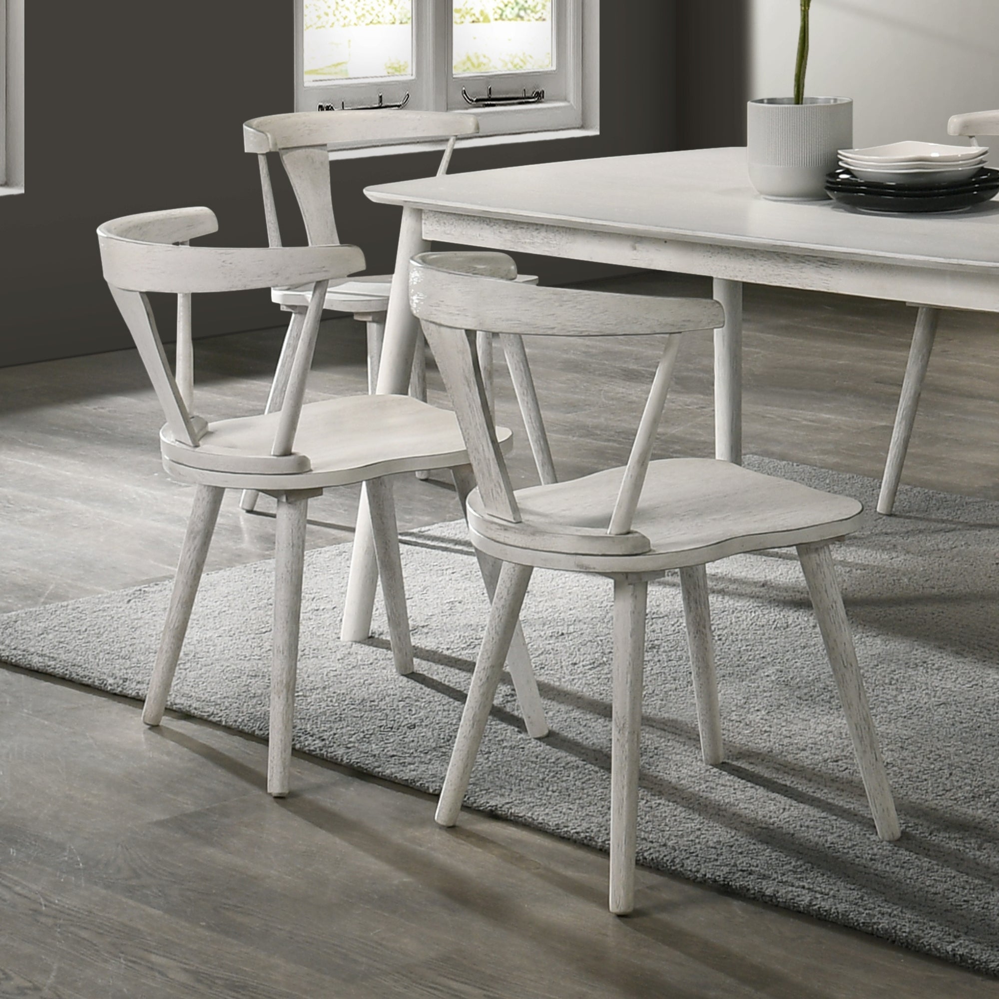 Two modern design solid wood country dining chairs for the farmhouse（ white） - KiKiUMi