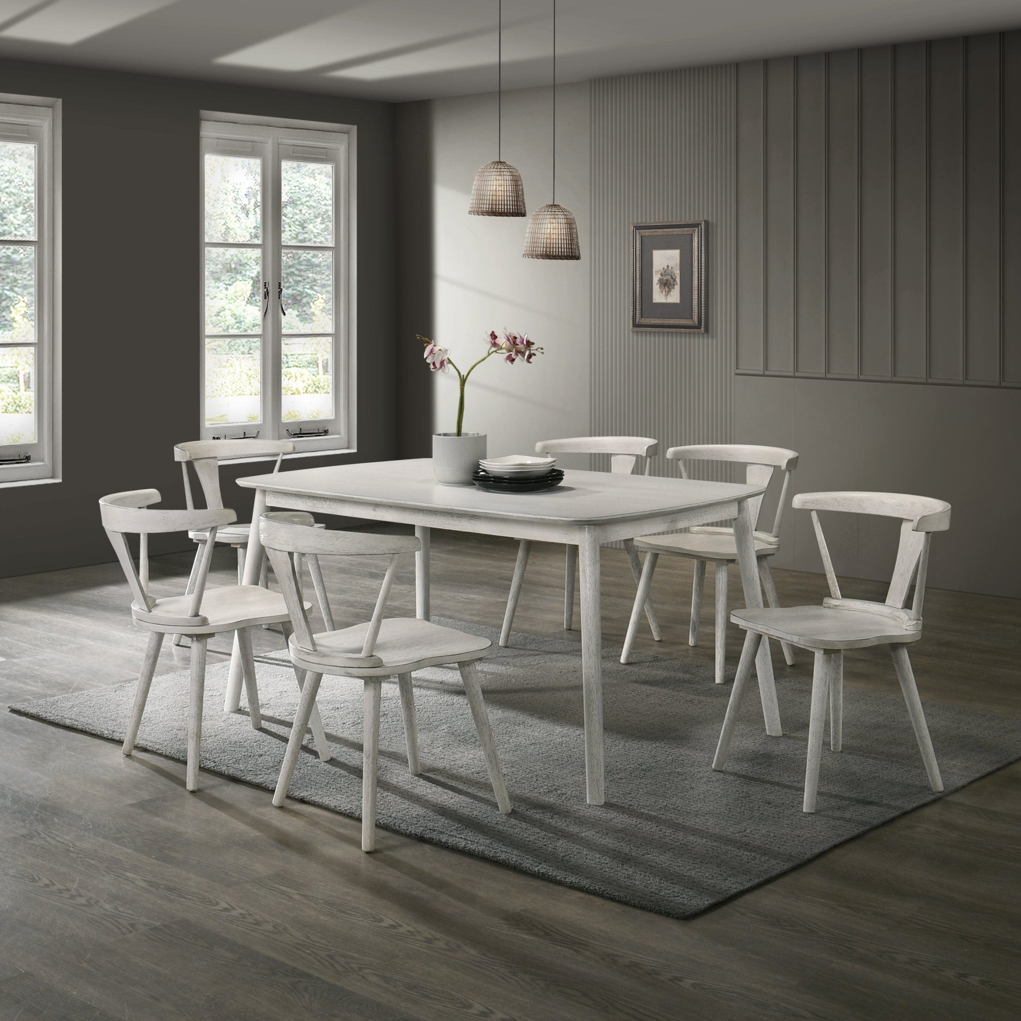 Two modern design solid wood country dining chairs for the farmhouse（ white） - KiKiUMi