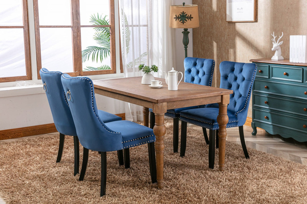 Two-piece velvet upholstered bar stool set (blue) - KiKiUMi