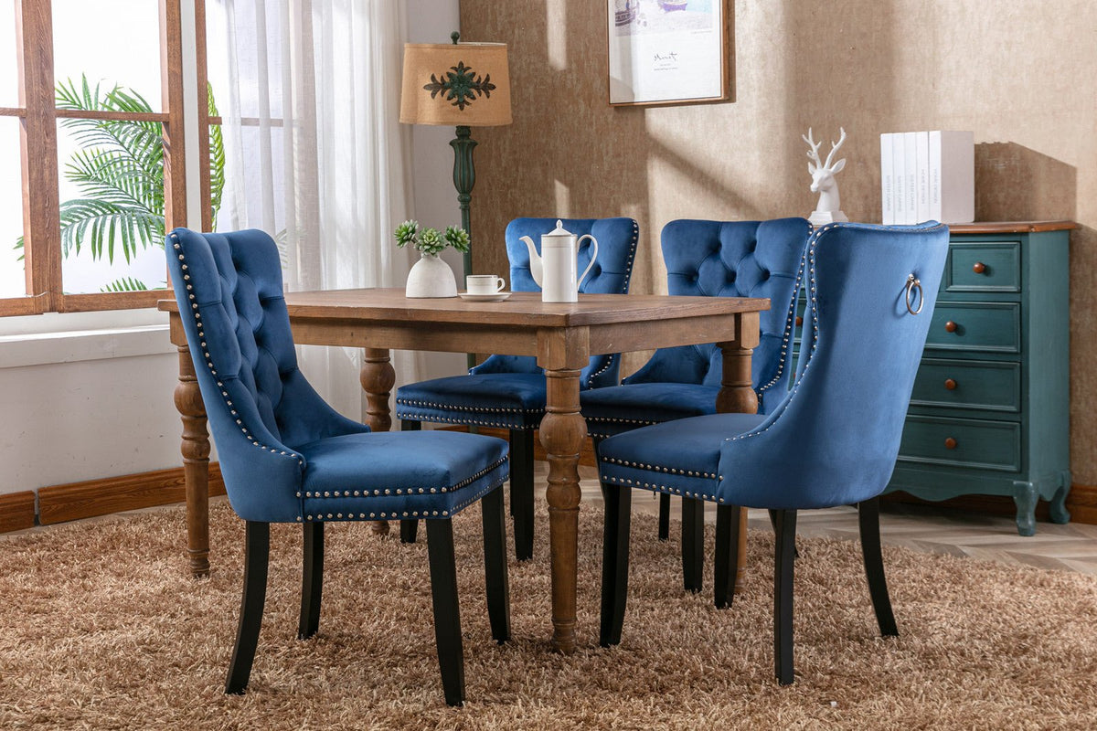 Two-piece velvet upholstered bar stool set (blue) - KiKiUMi