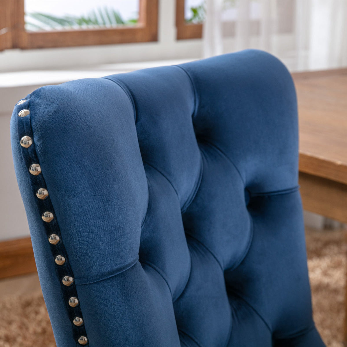 Two-piece velvet upholstered bar stool set (blue) - KiKiUMi
