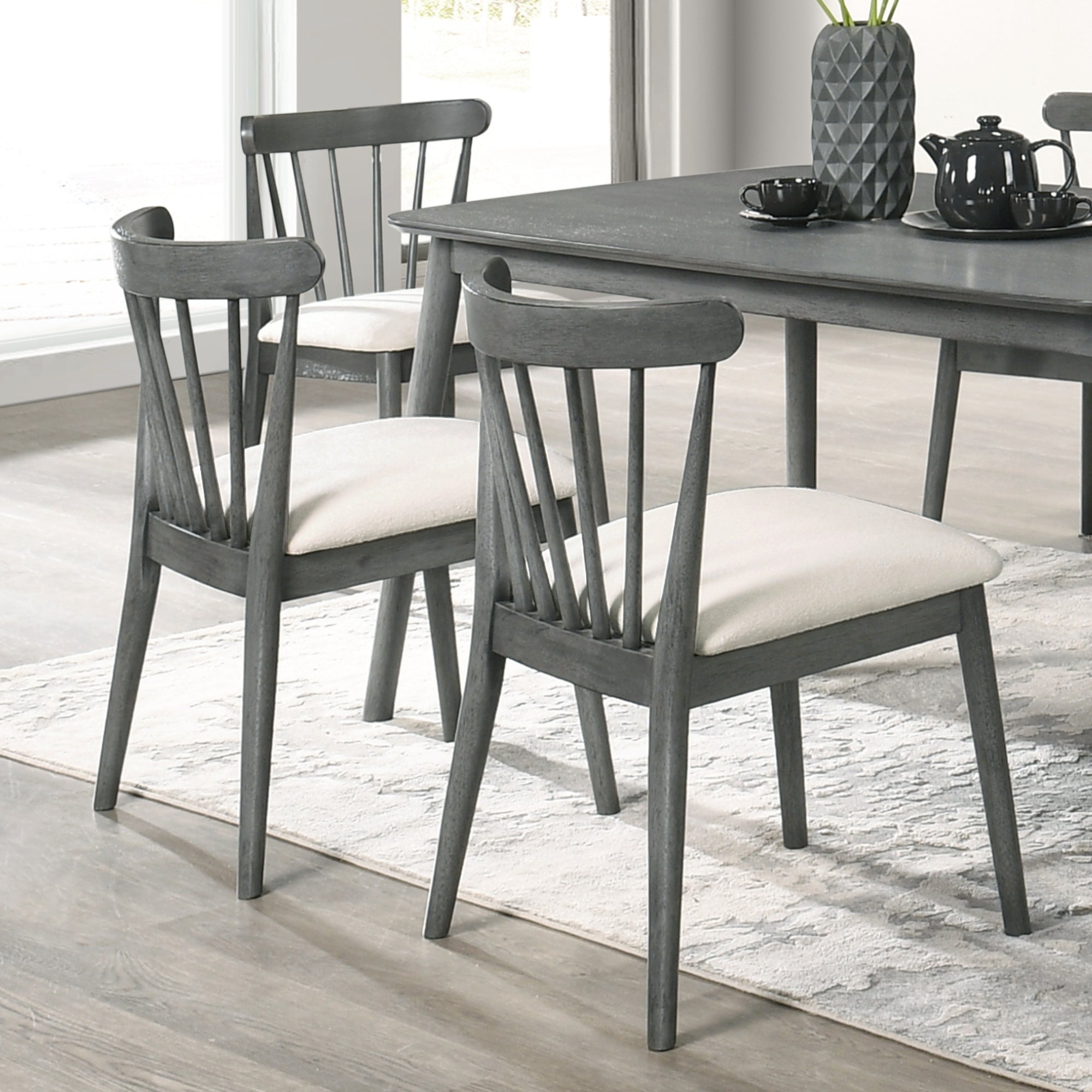 Two solid wood dining chairs in a rural style（gray） - KiKiUMi