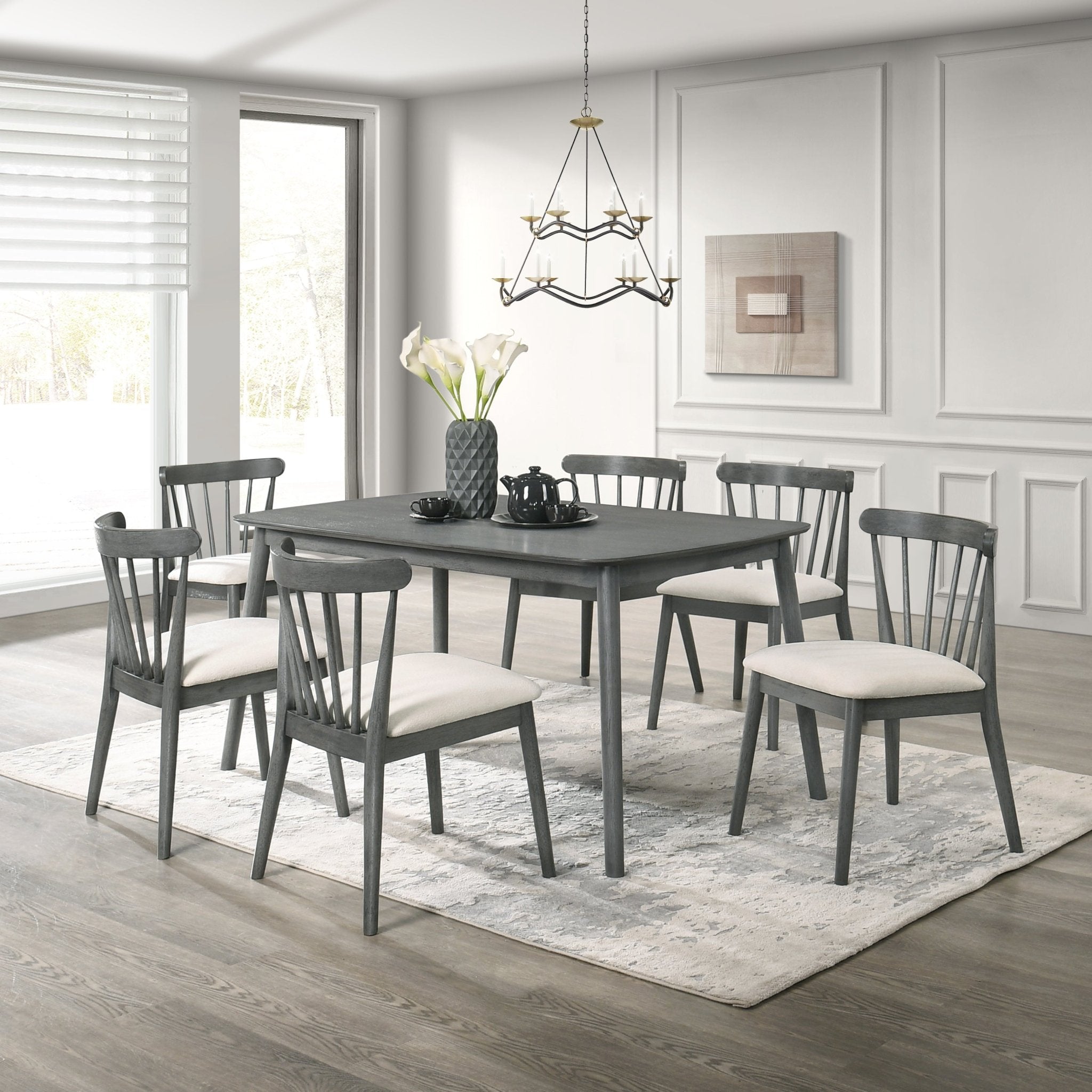 Two solid wood dining chairs in a rural style（gray） - KiKiUMi