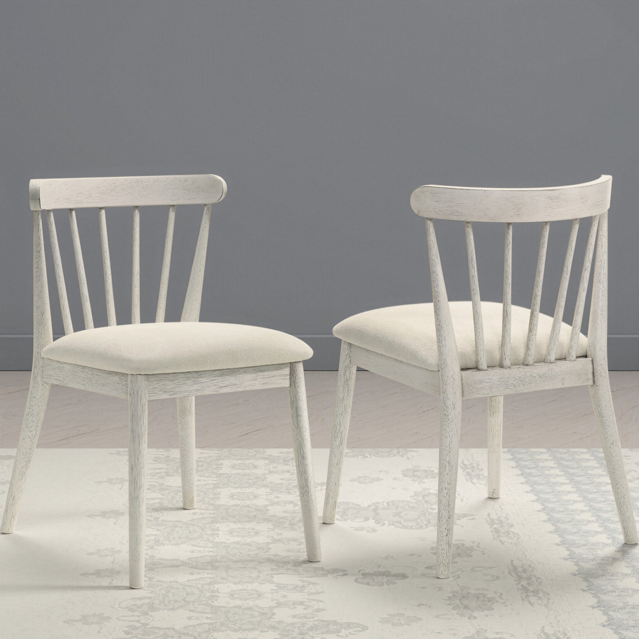 Two solid wood dining chairs in a rural style（white） - KiKiUMi