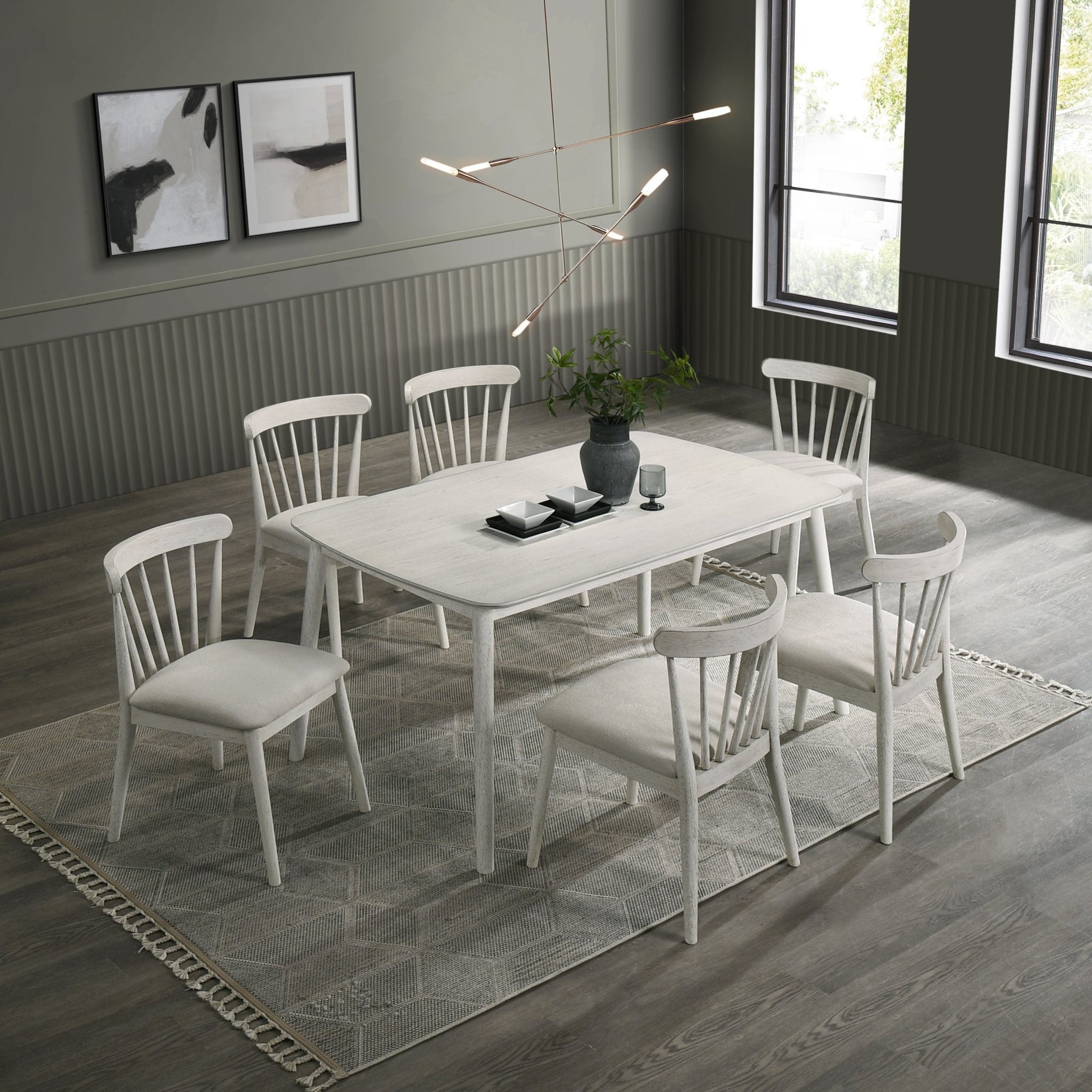 Two solid wood dining chairs in a rural style（white） - KiKiUMi