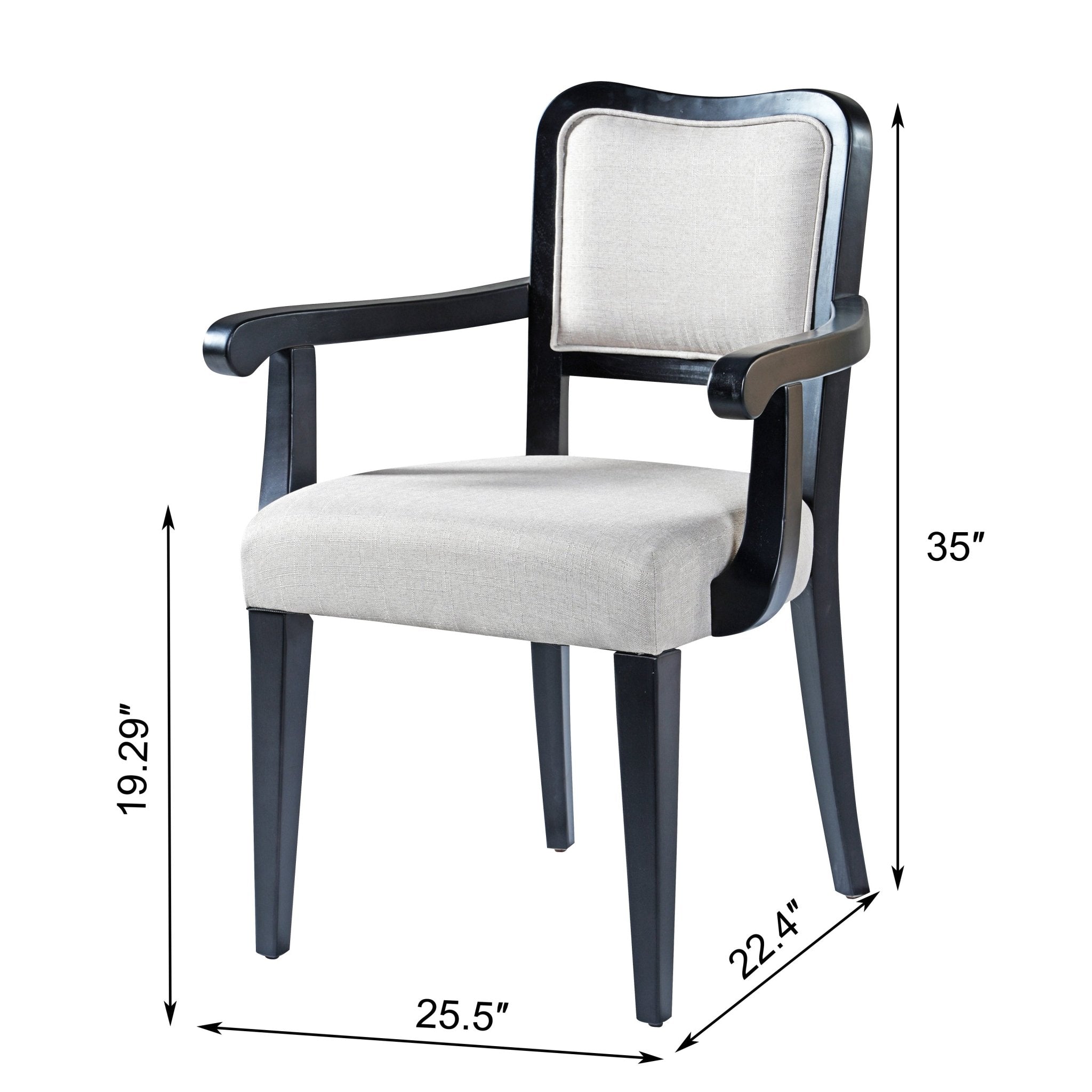 Two traditional curved armrest upholstered dining chairs（beige+black） - KiKiUMi