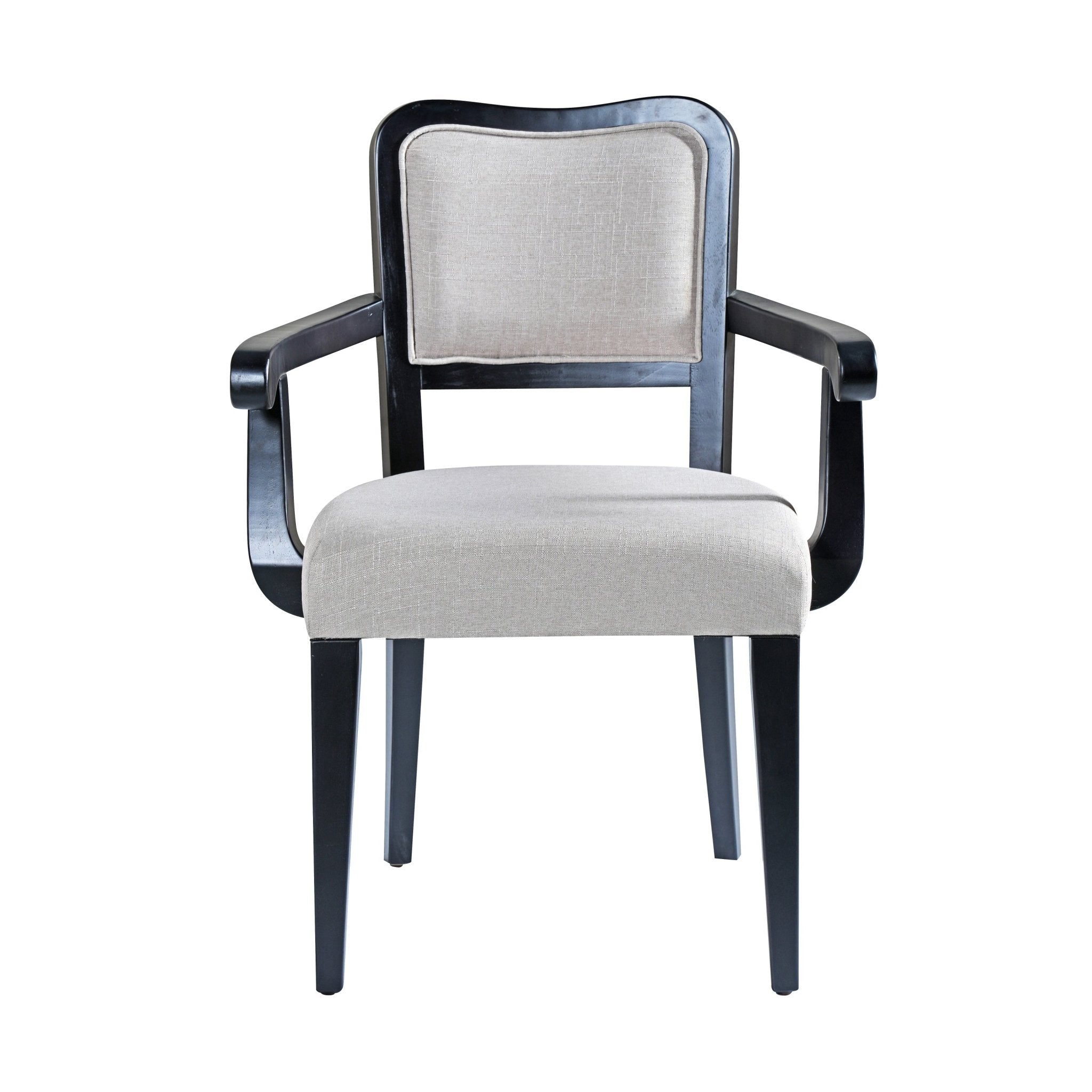 Two traditional curved armrest upholstered dining chairs（beige+black） - KiKiUMi