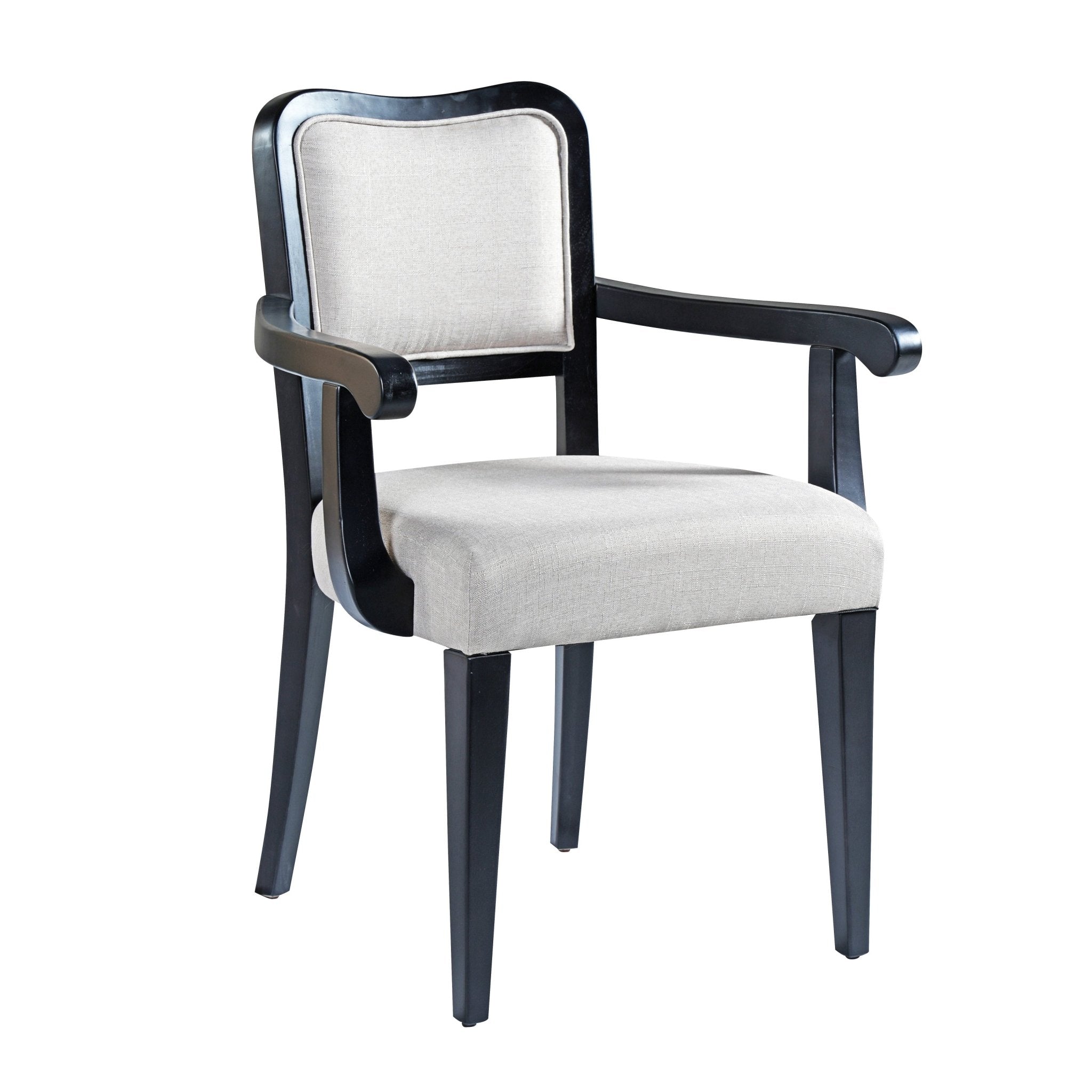 Two traditional curved armrest upholstered dining chairs（beige+black） - KiKiUMi