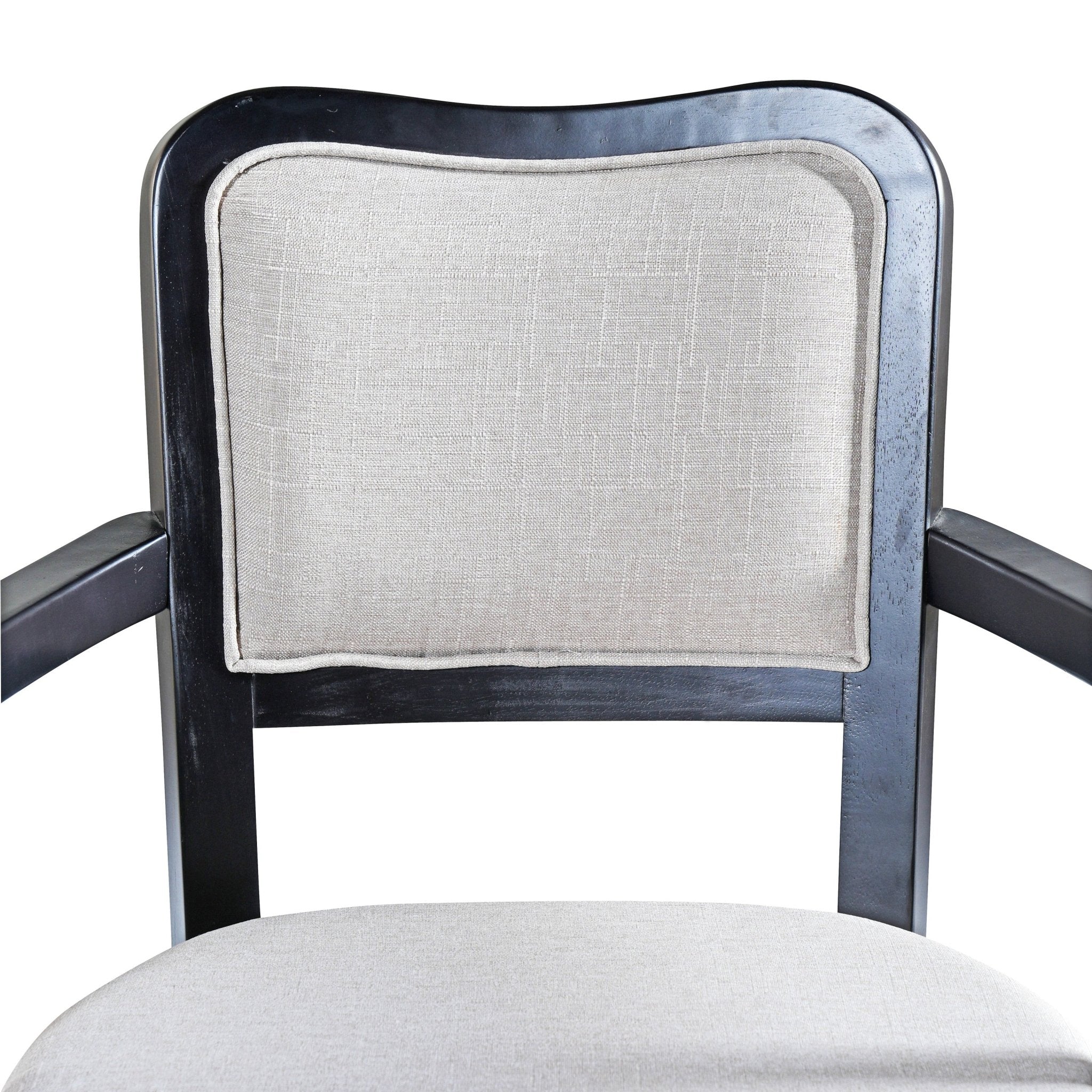 Two traditional curved armrest upholstered dining chairs（beige+black） - KiKiUMi