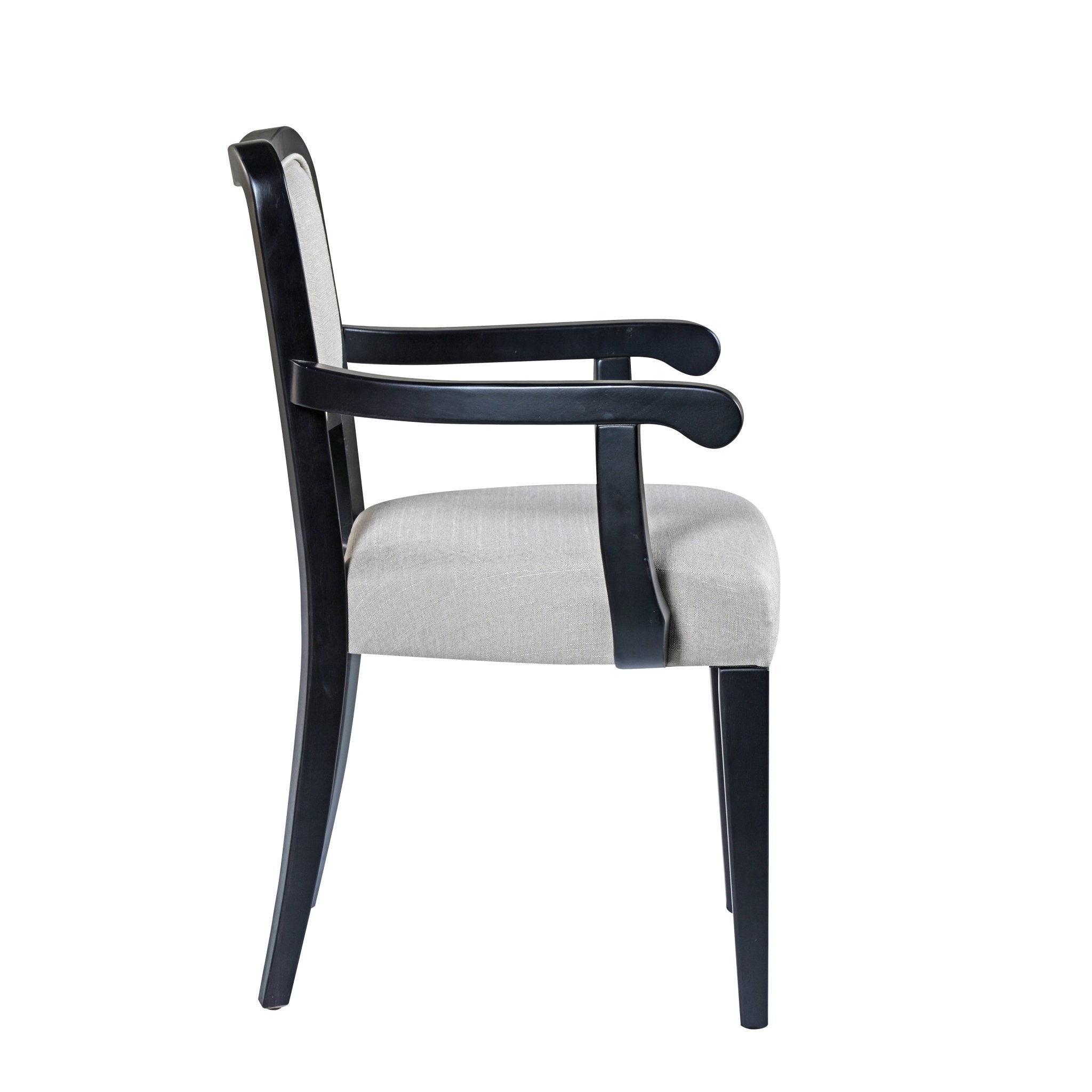 Two traditional curved armrest upholstered dining chairs（beige+black） - KiKiUMi