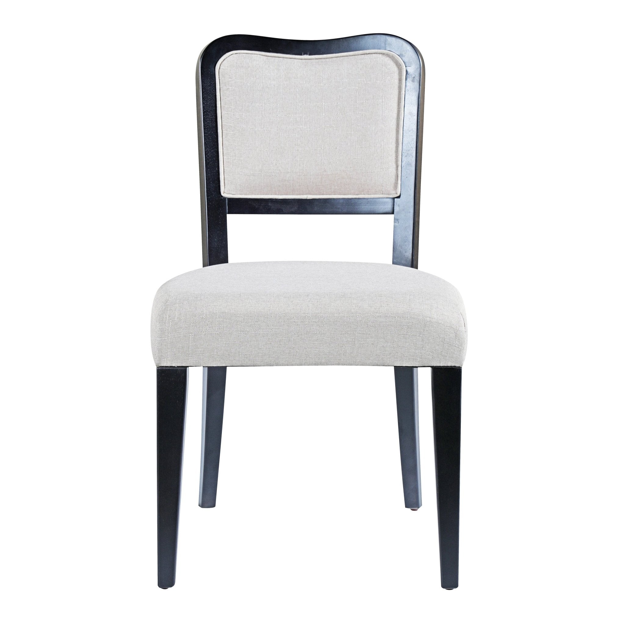 Two traditional curved black walnut veneered upholstered dining chairs（beige+black） - KiKiUMi
