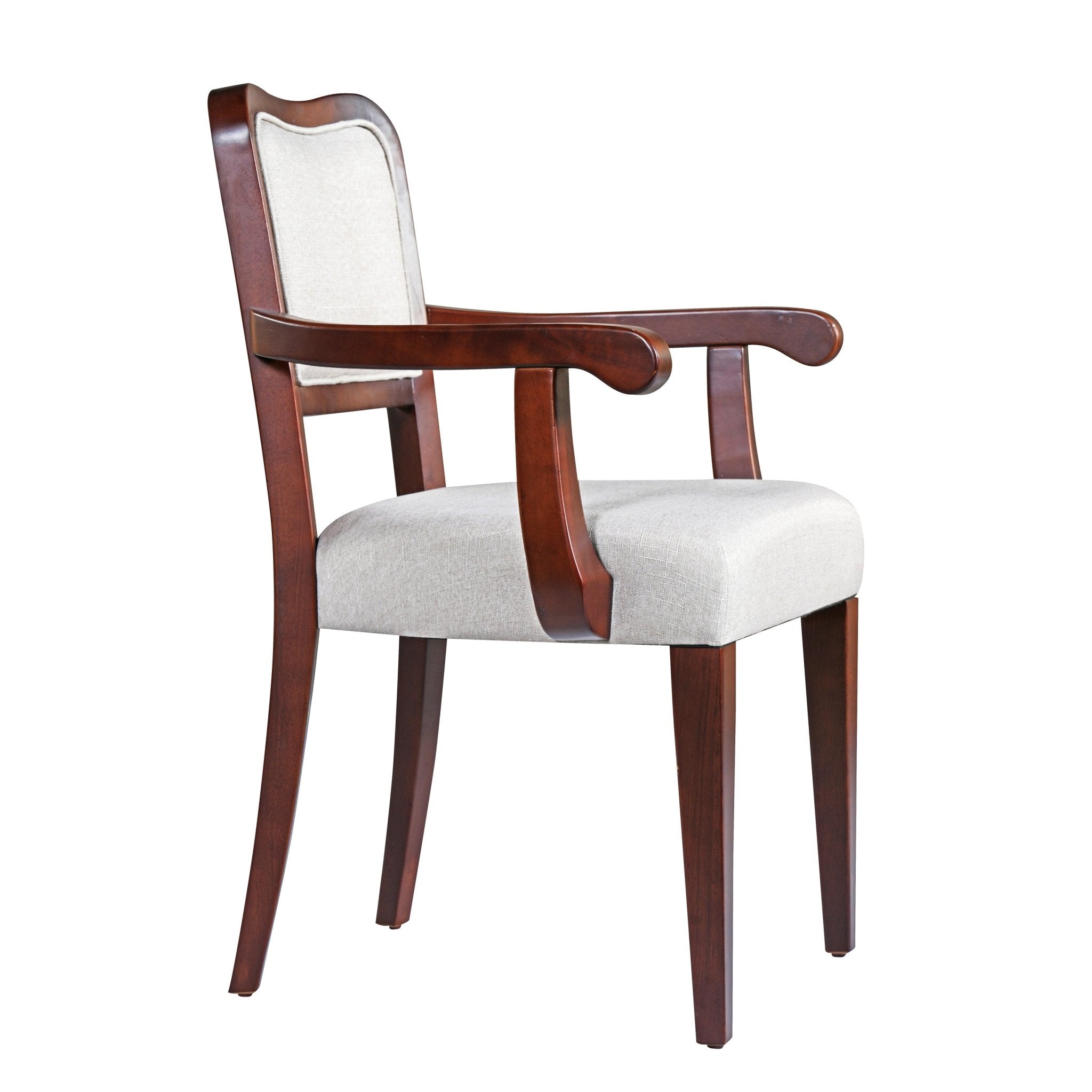 Two traditional curved walnut veneered upholstered dining chairs（beige,walnut） - KiKiUMi