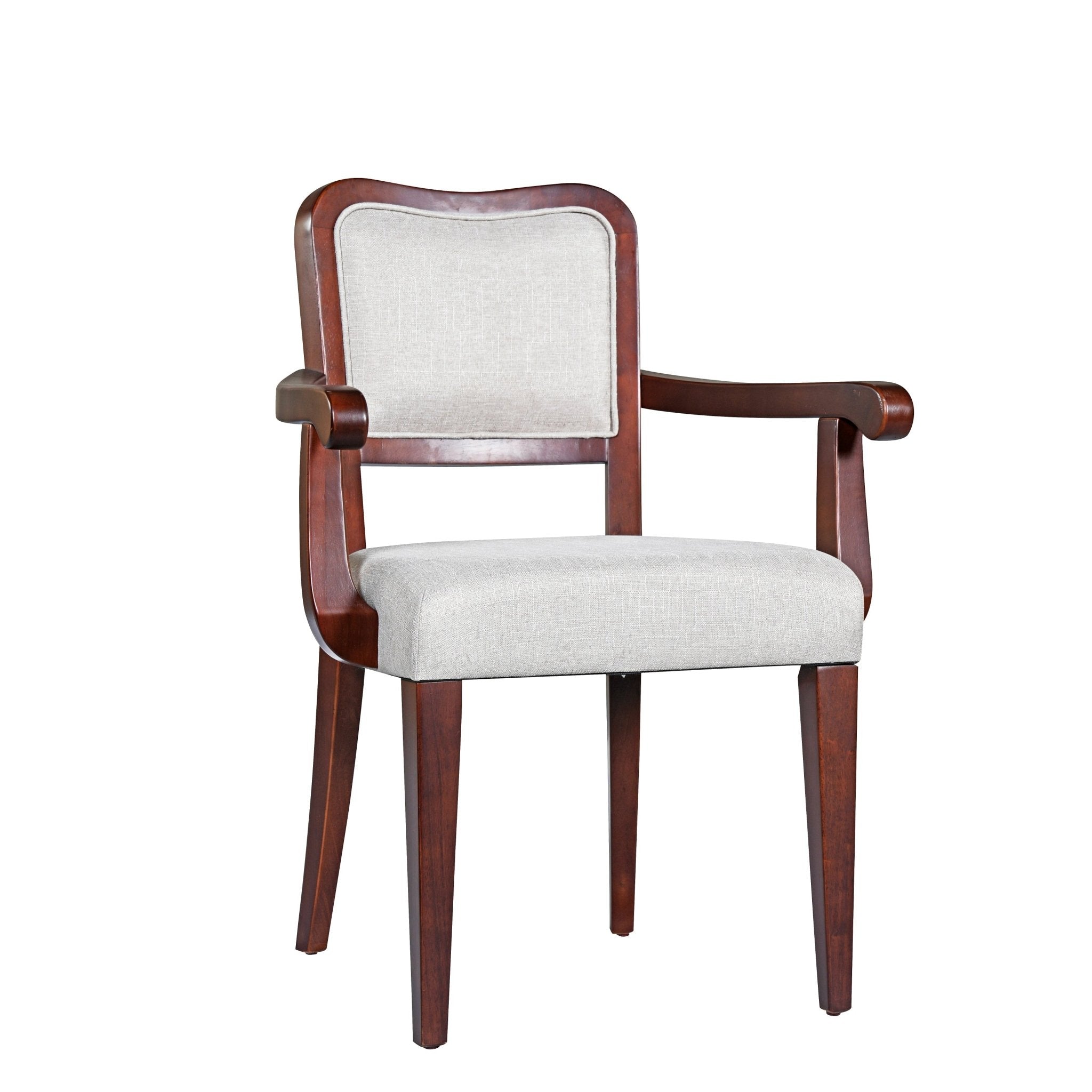 Two traditional curved walnut veneered upholstered dining chairs（beige,walnut） - KiKiUMi