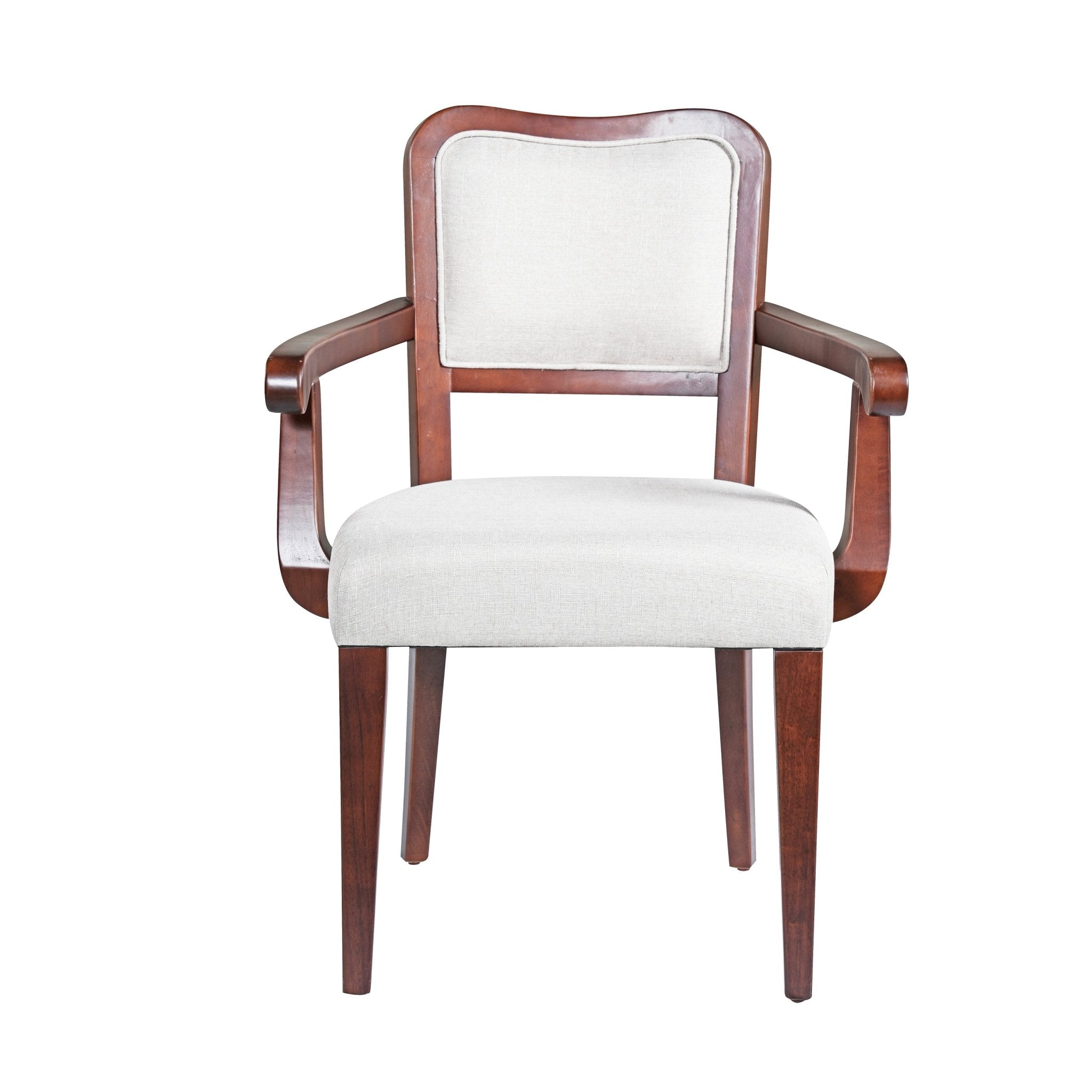 Two traditional curved walnut veneered upholstered dining chairs（beige,walnut） - KiKiUMi