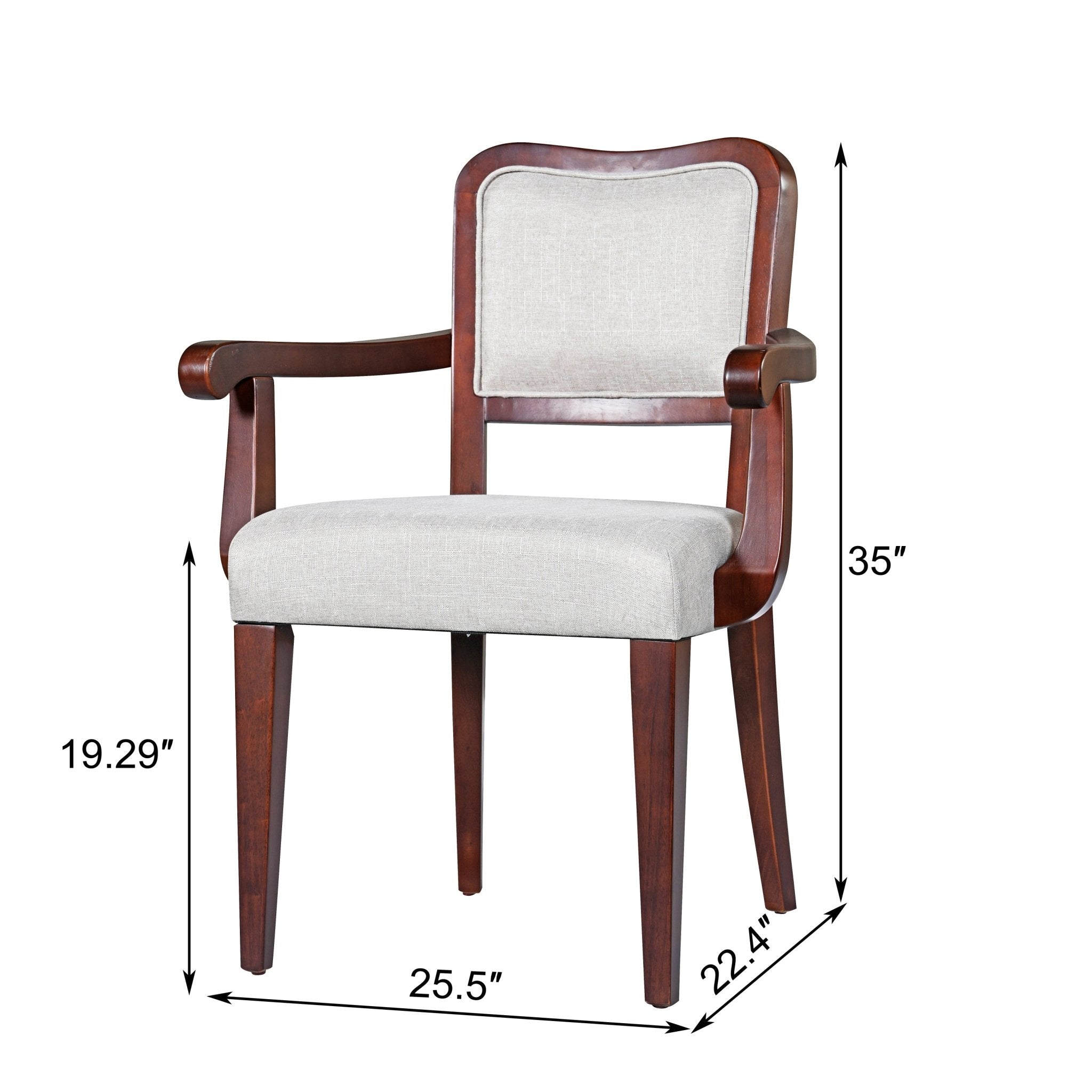 Two traditional curved walnut veneered upholstered dining chairs（beige,walnut） - KiKiUMi
