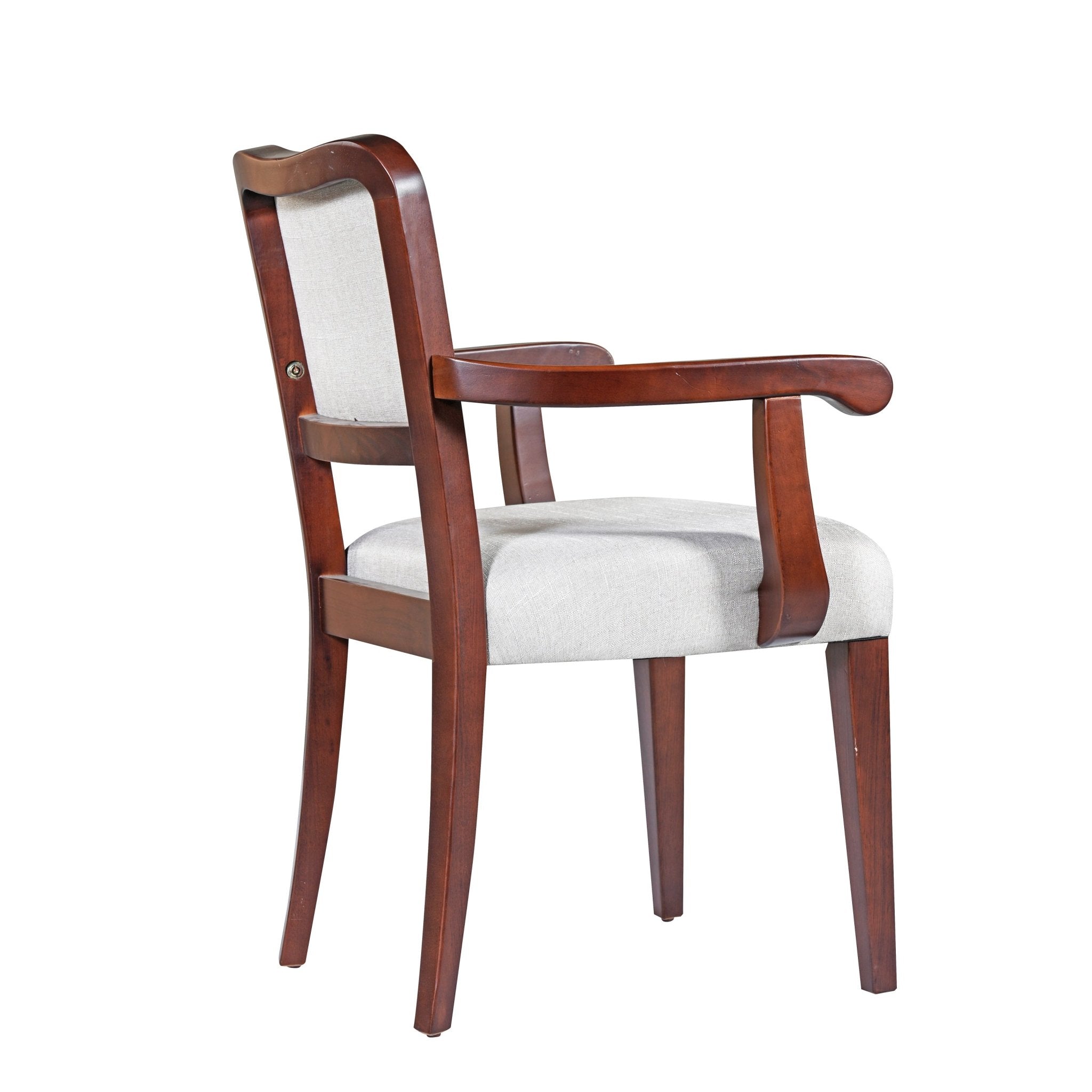 Two traditional curved walnut veneered upholstered dining chairs（beige,walnut） - KiKiUMi