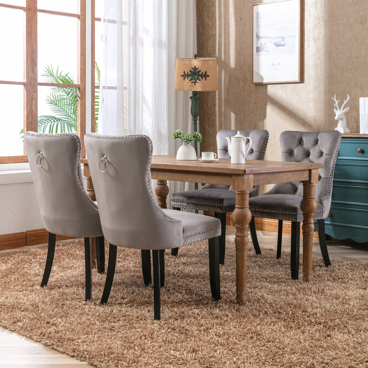 Two velvet cushioned bar stools (grey) - KiKiUMi