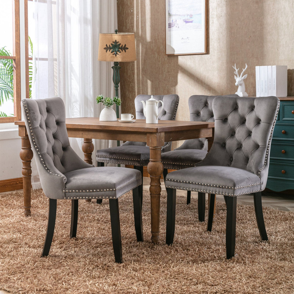 Two velvet cushioned bar stools (grey) - KiKiUMi