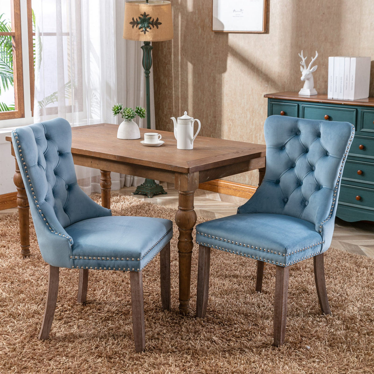 Two velvet cushioned bar stools (light blue) - KiKiUMi