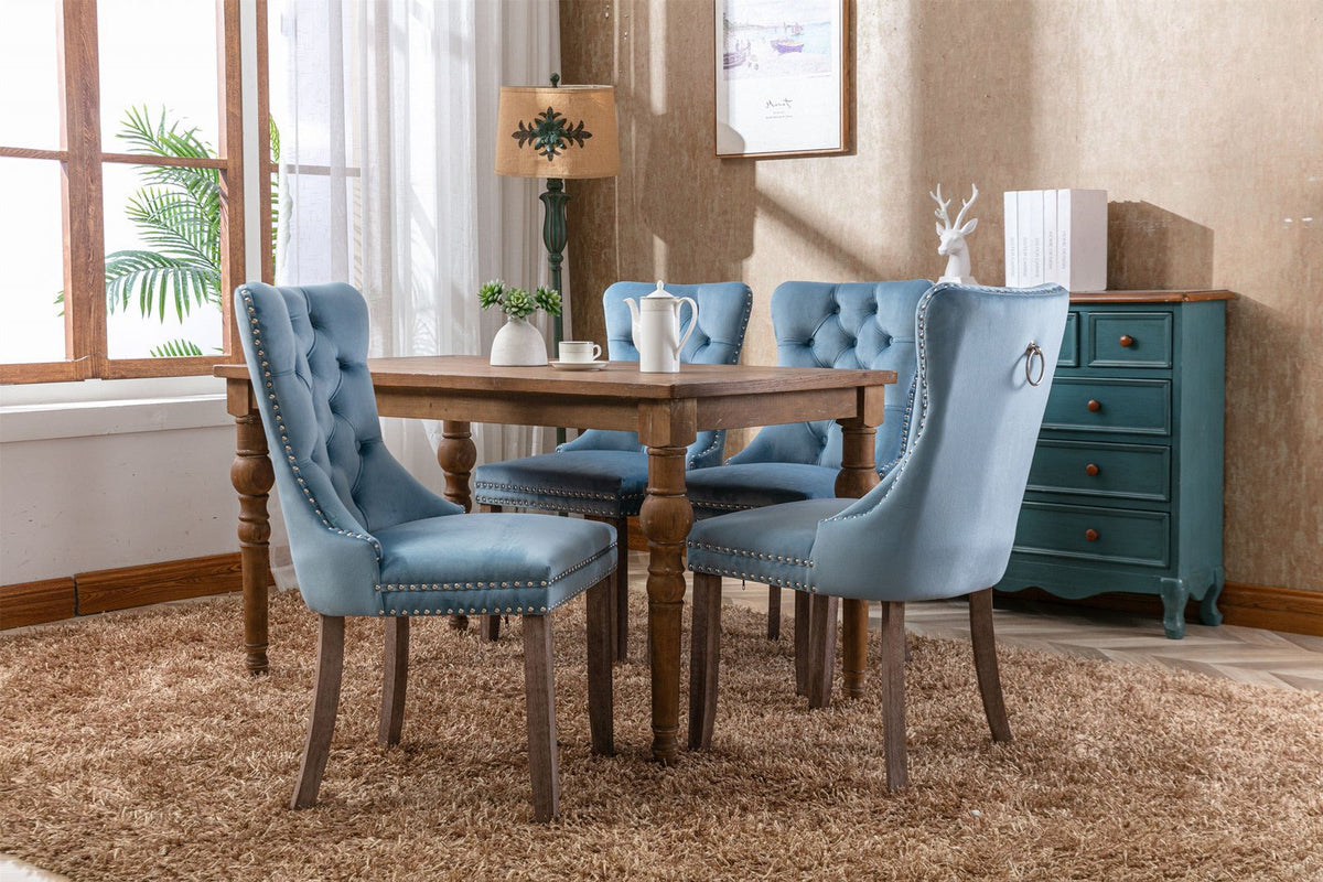 Two velvet cushioned bar stools (light blue) - KiKiUMi