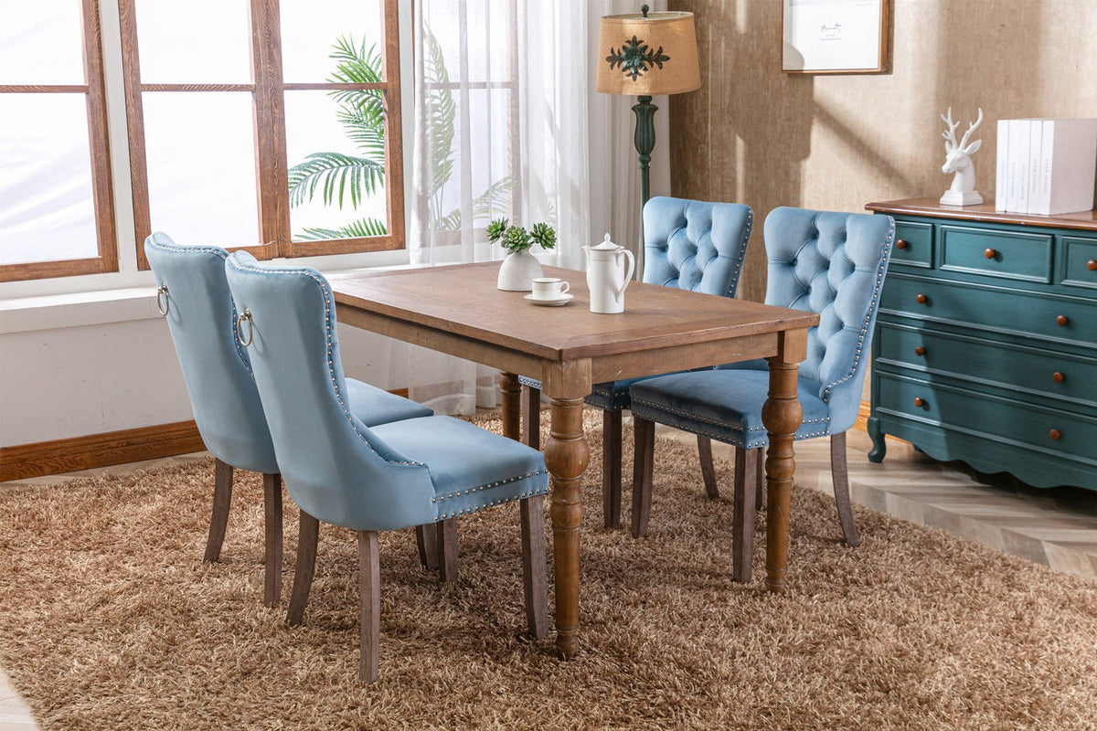 Two velvet cushioned bar stools (light blue) - KiKiUMi