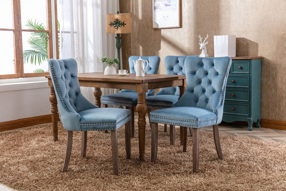 Two velvet cushioned bar stools (light blue) - KiKiUMi