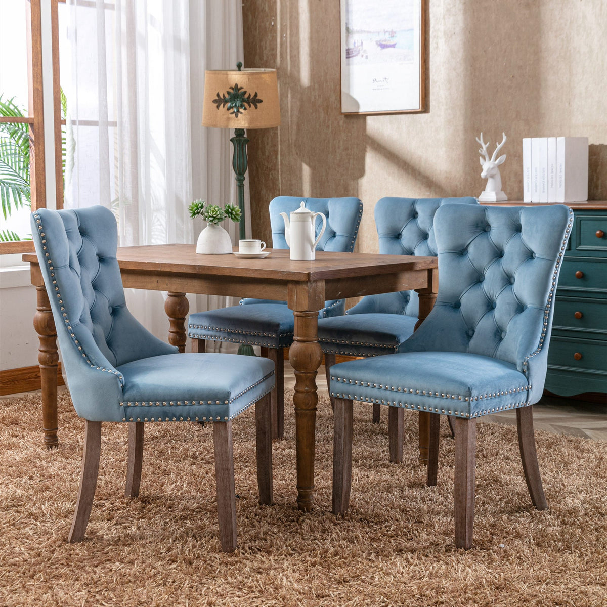Two velvet cushioned bar stools (light blue) - KiKiUMi