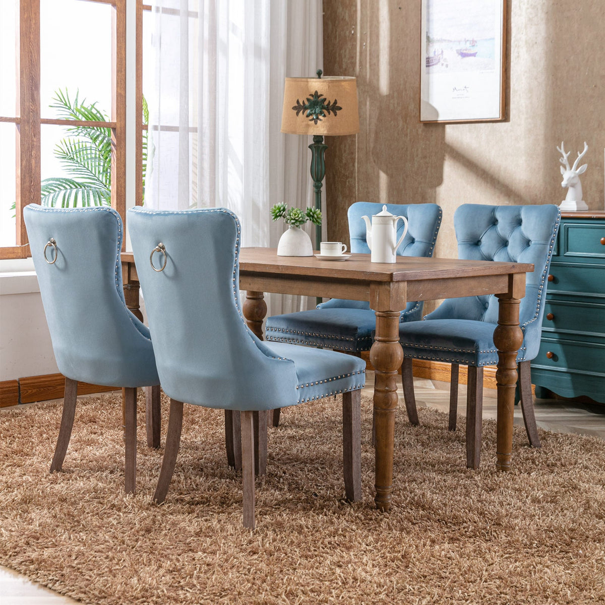 Two velvet cushioned bar stools (light blue) - KiKiUMi