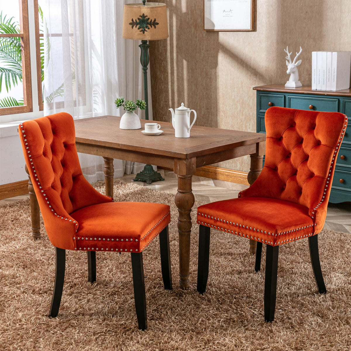 Two velvet cushioned bar stools (orange) - KiKiUMi