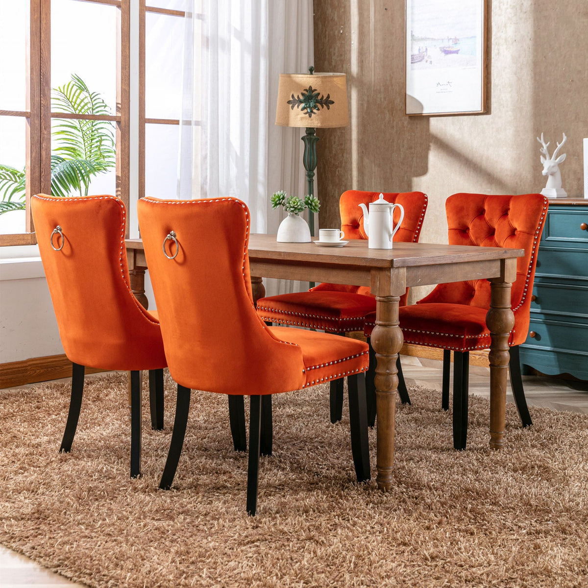 Two velvet cushioned bar stools (orange) - KiKiUMi