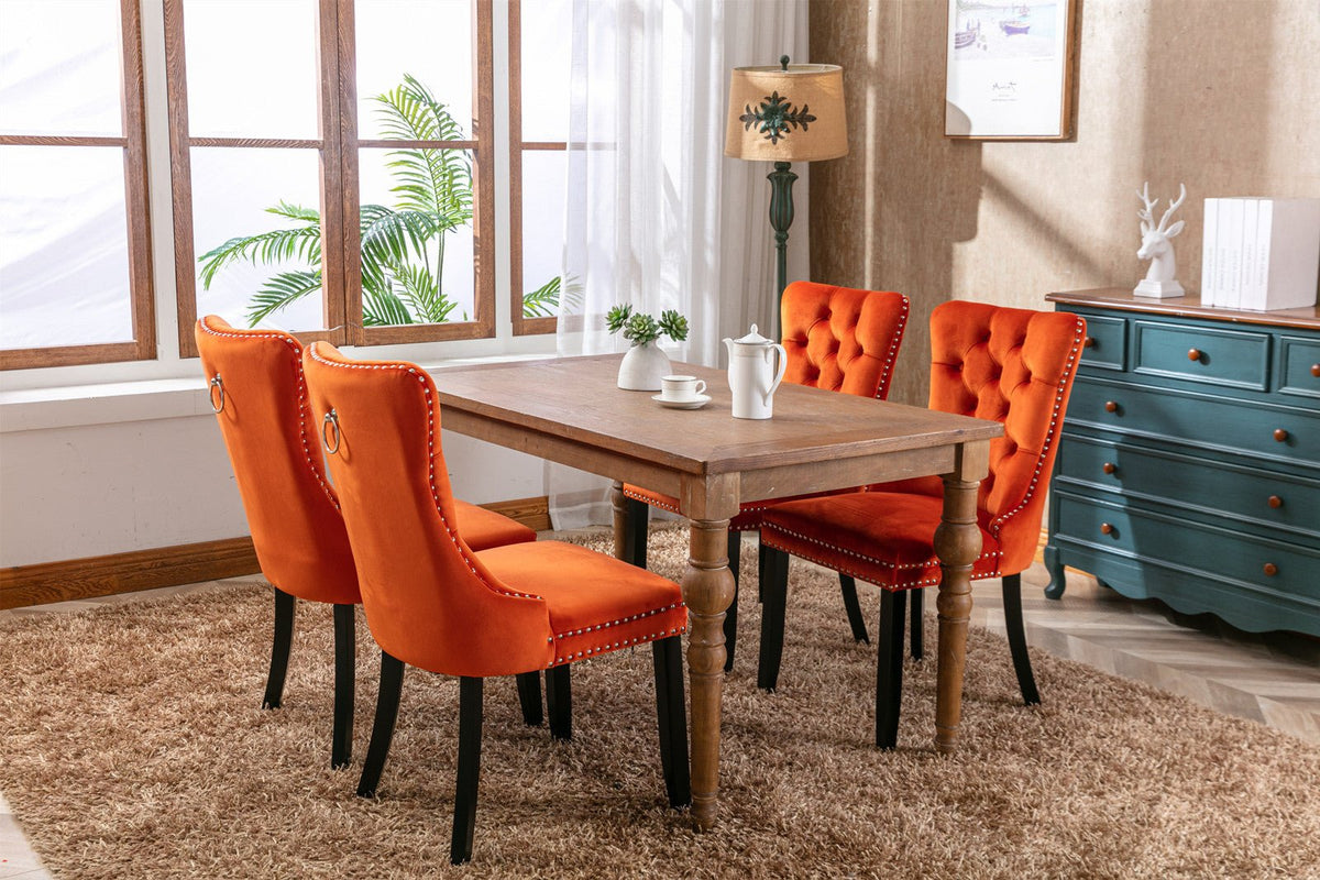 Two velvet cushioned bar stools (orange) - KiKiUMi