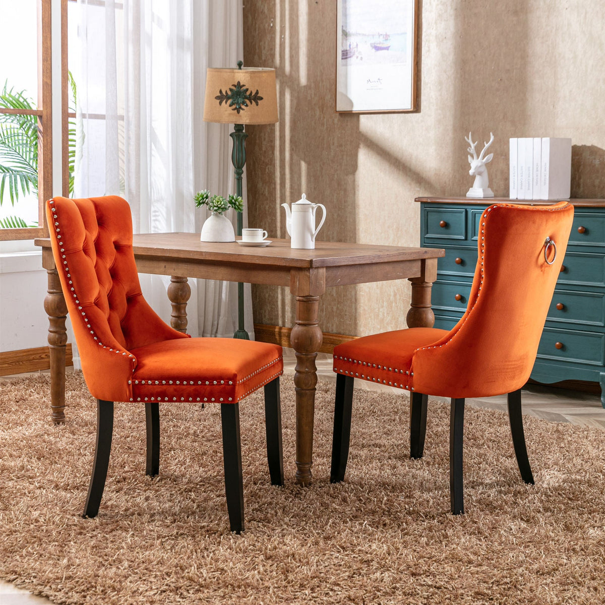 Two velvet cushioned bar stools (orange) - KiKiUMi